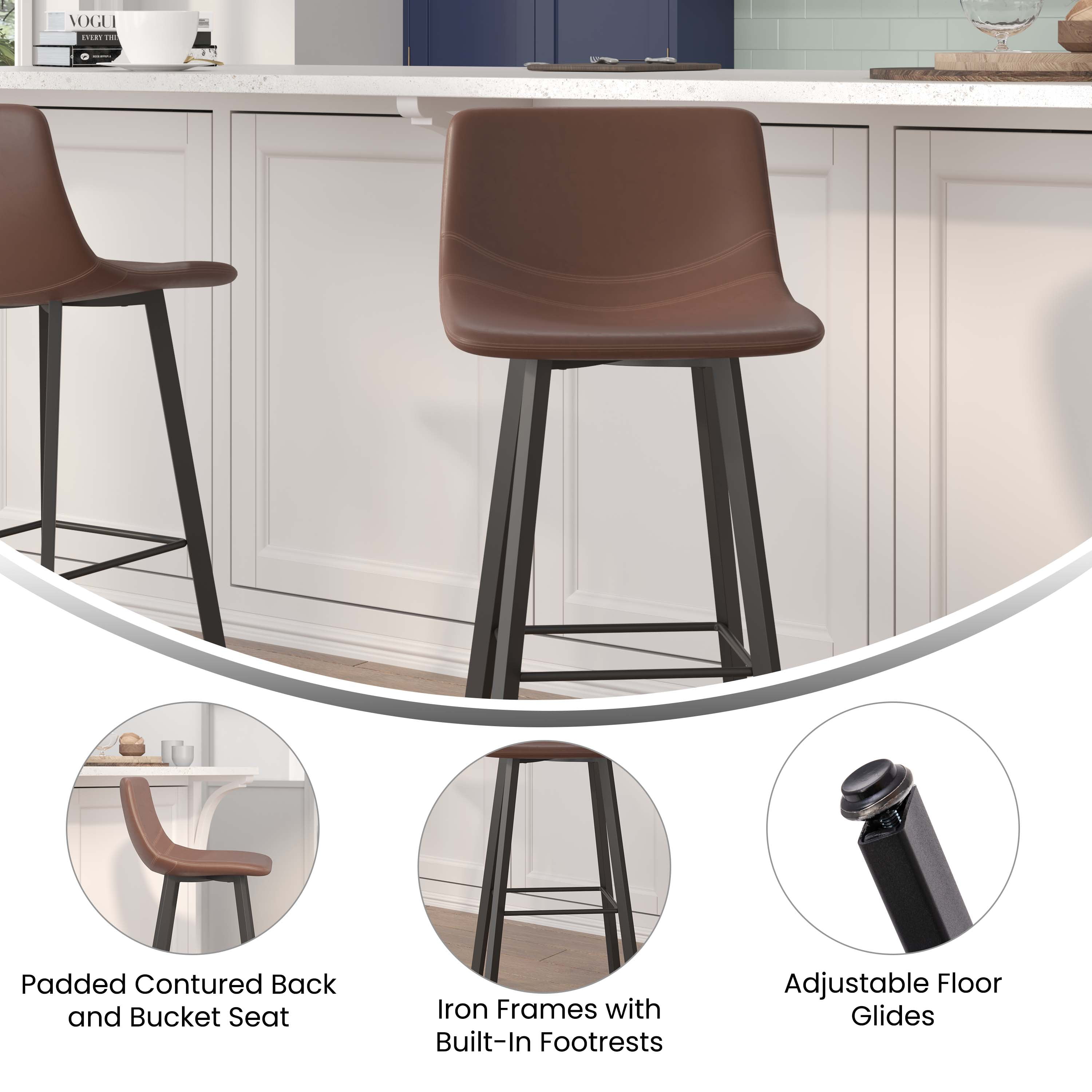 Flash Furniture Caleb Collection LeatherSoft Barstool, Chocolate Brown/Black - Image 2
