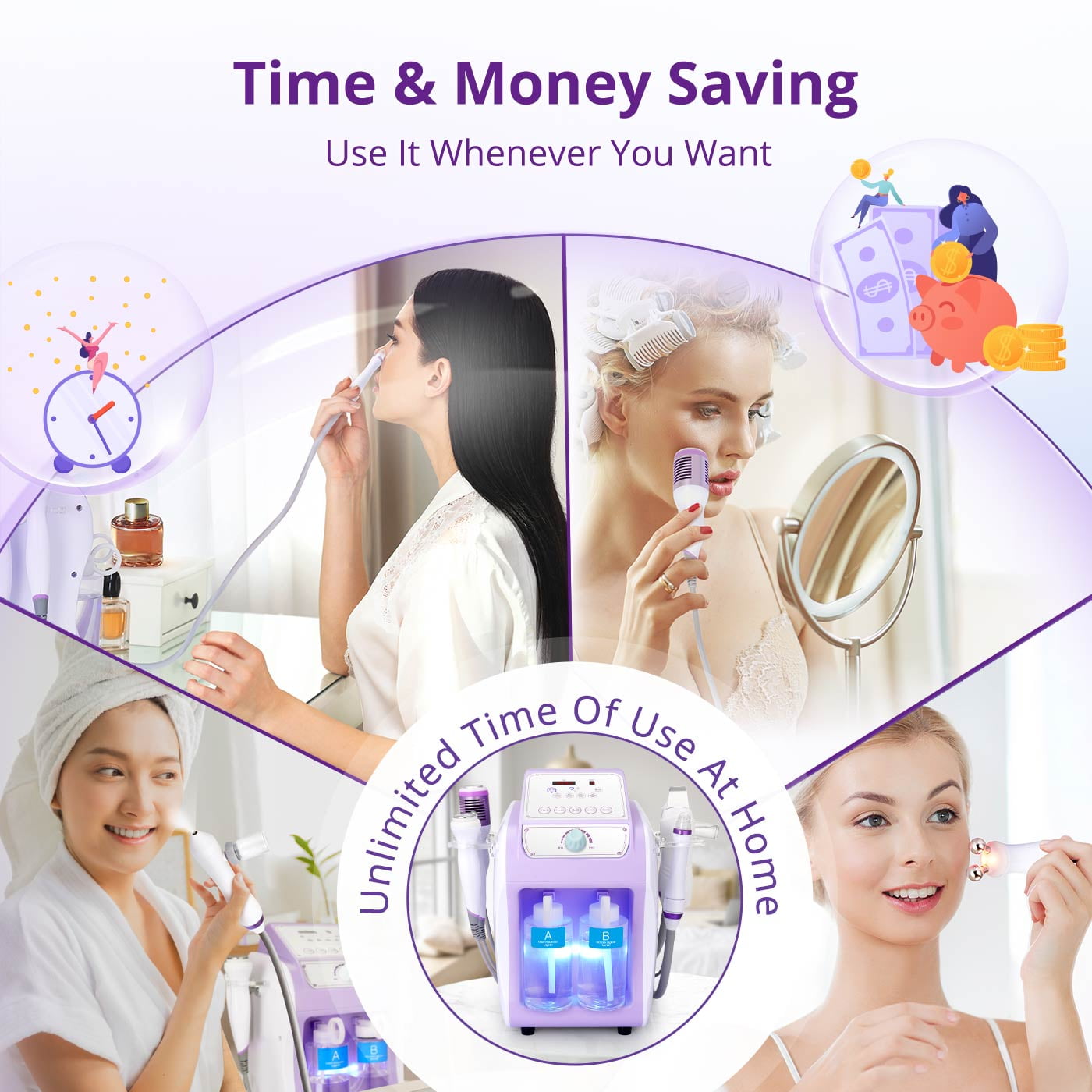 Ouwald Hydro Dermabrasion Facial Machine 6 in 1 Multifunctional Hydrogen Oxygen Facial Hydro Machine Microcurrent Hot Cold Skin Care Microdermabrasion Beauty Machine Blackhead Remove - Image 6