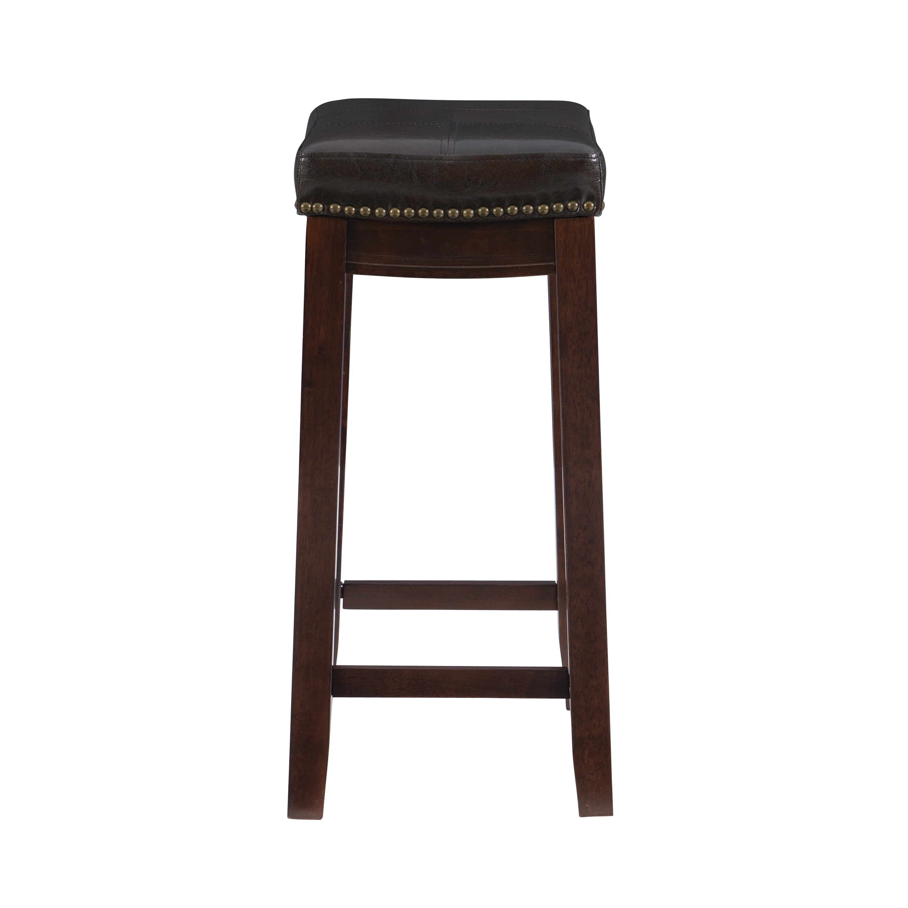 Linon Claridge 26" Backless Indoor Wood Counter Stool, Dark Brown/Brown Faux Leather, 1 Stool - Image 5