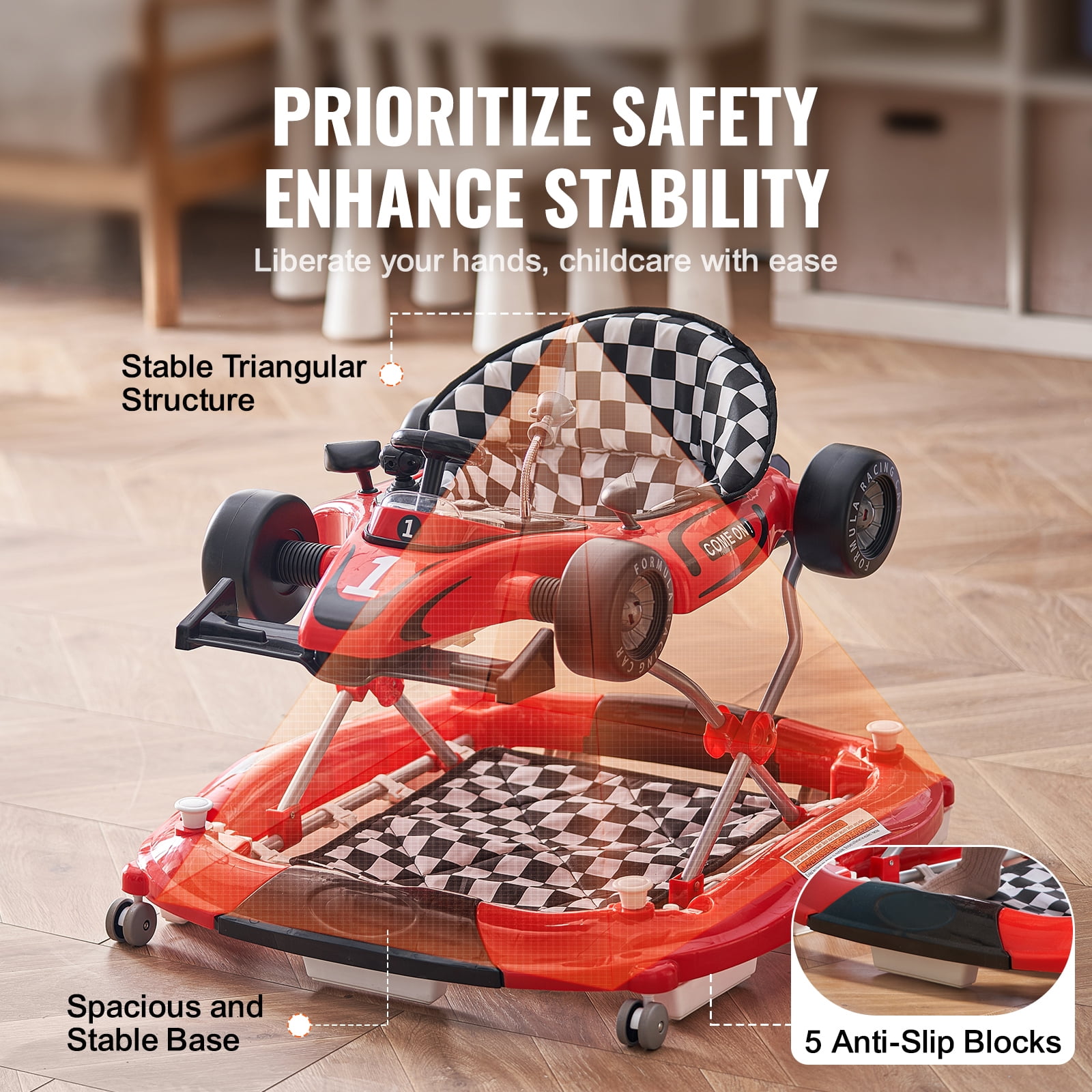 KFFKFF Baby Walker 4 in 1, Foldable Height Adjustable Baby Walker with Wheels, Infant Toddler Walker with Foot Pads, Anti-Fall Baby Walker With Steering Wheel - Image 3