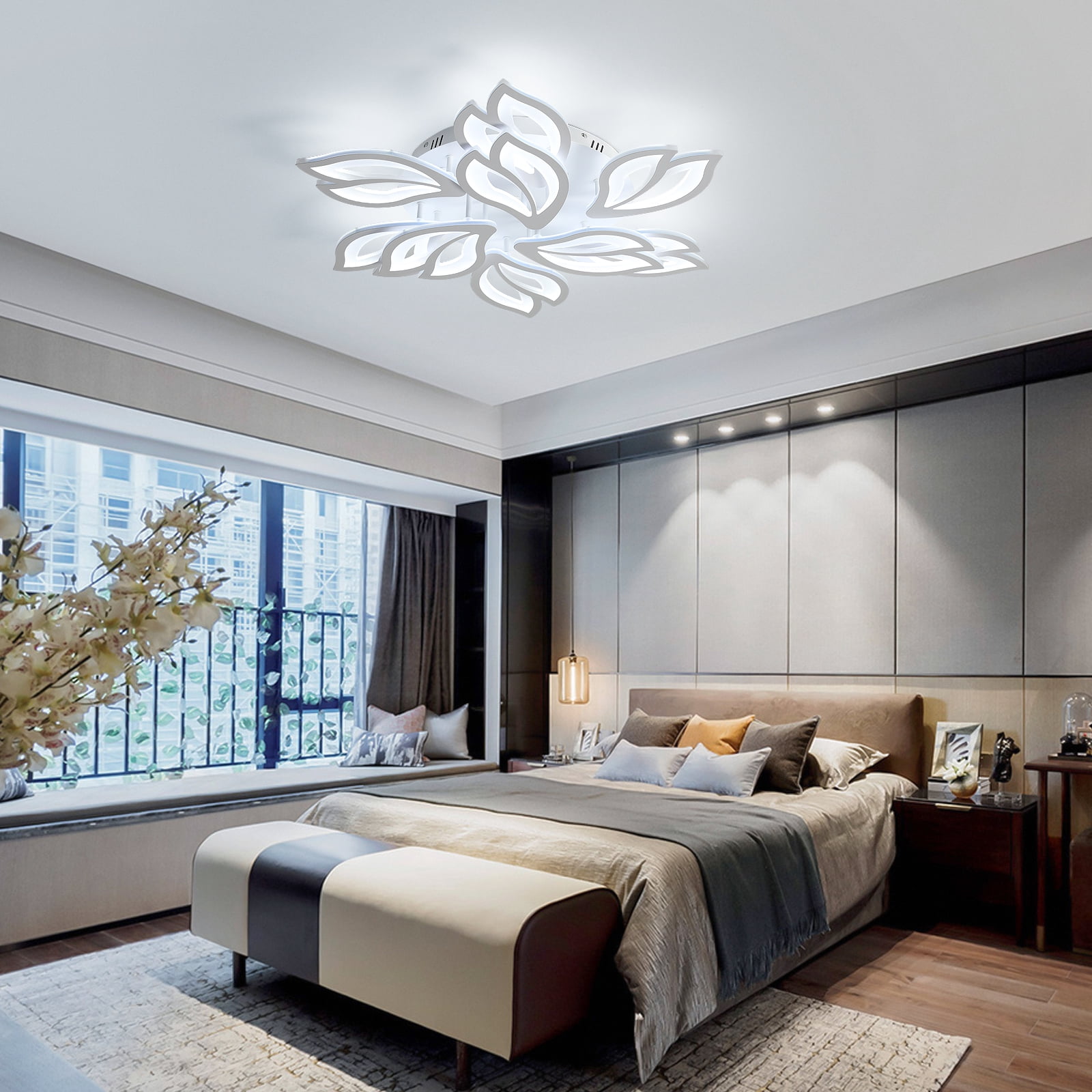 Garwarm Modern Ceiling Light, 29.5in Dimmable LED Flush Mount Ceiling Lamp, 75W Acrylic Sahde Ceiling Chandelier Lighting Fixture with Remote Control for Living Dining Room Bedroom - Image 3