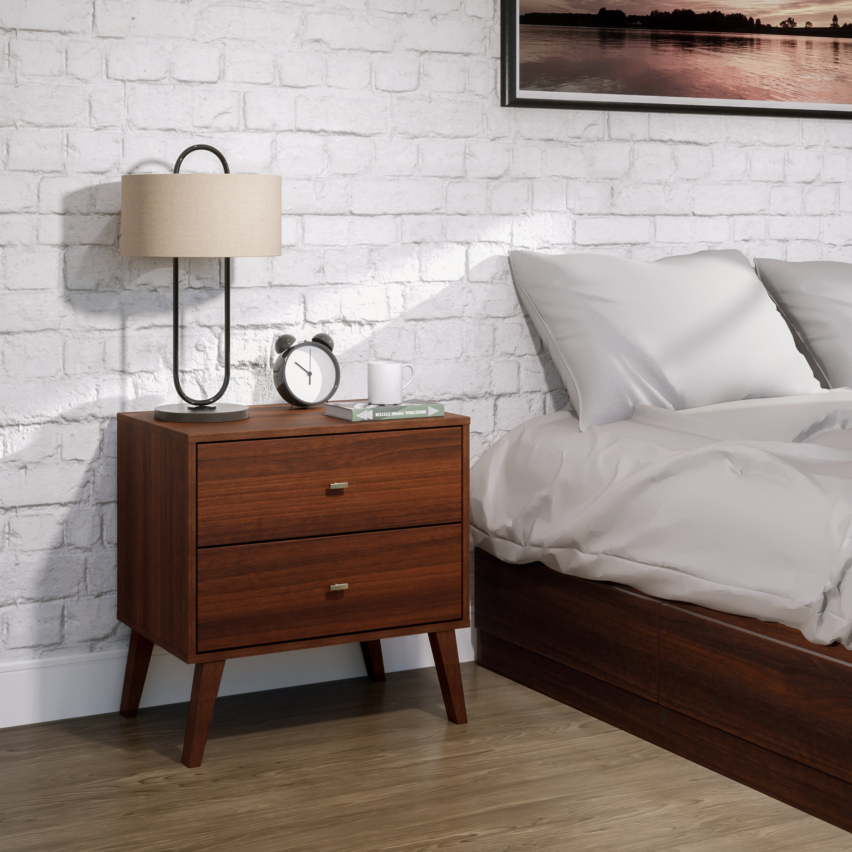 Prepac Milo Mid-Century Modern 2-Drawer Nightstand, 16"D x 25"W x 25"H, Cherry - Image 12