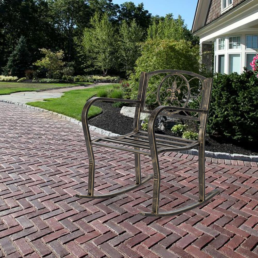 Zimtown Metal Rocking Chair for Garden Patio Yard Black, Wrought Iron Rocker for Outdoor, Patio, Garden, Porch, Black - Image 3