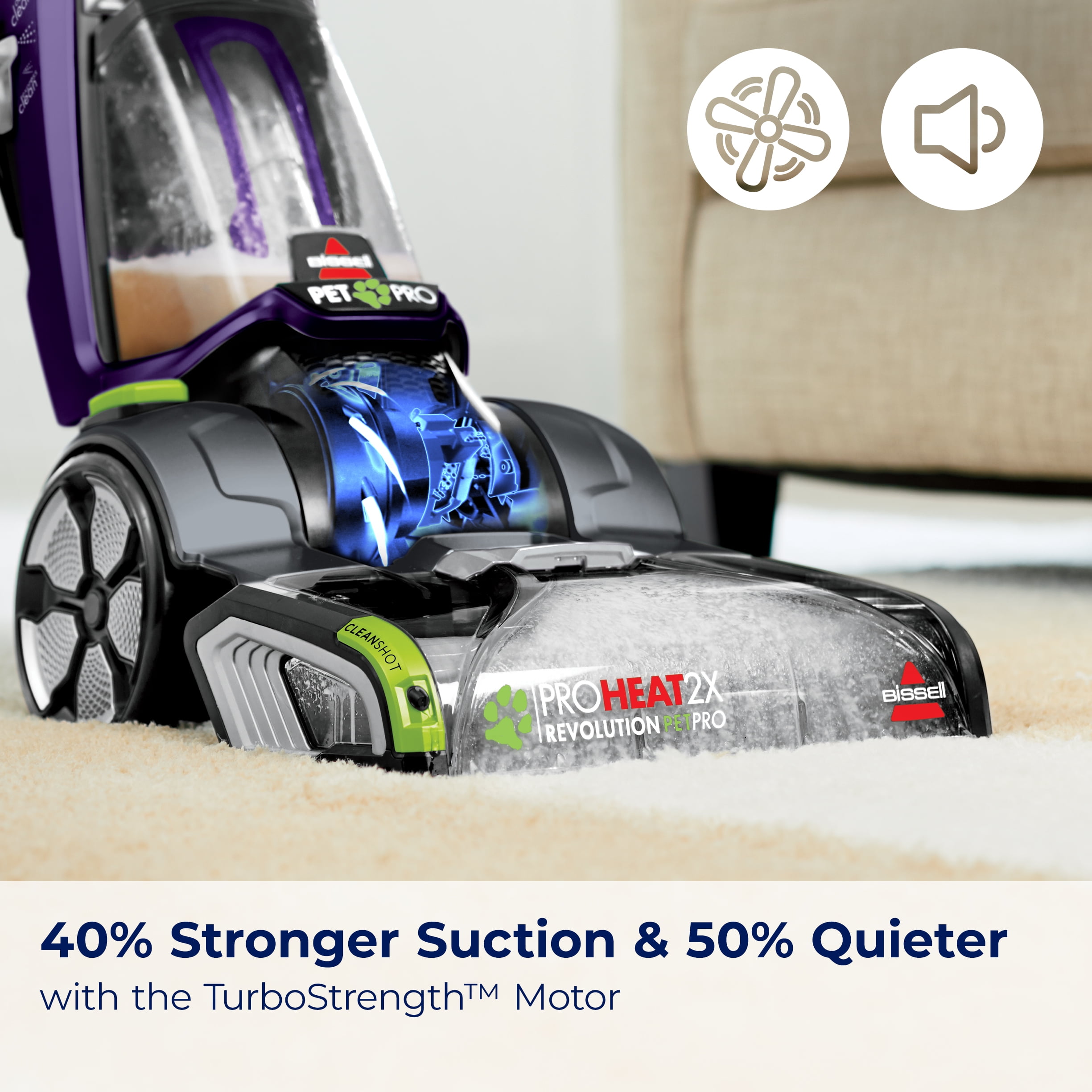 BISSELL ProHeat 2X Revolution Pet Pro Upright Deep Cleaner, for Carpets and Upholstery, TurboStrength Motor Technology, 3 Cleaning Modes, Heatwave Technology, 3586, Purple - Image 6