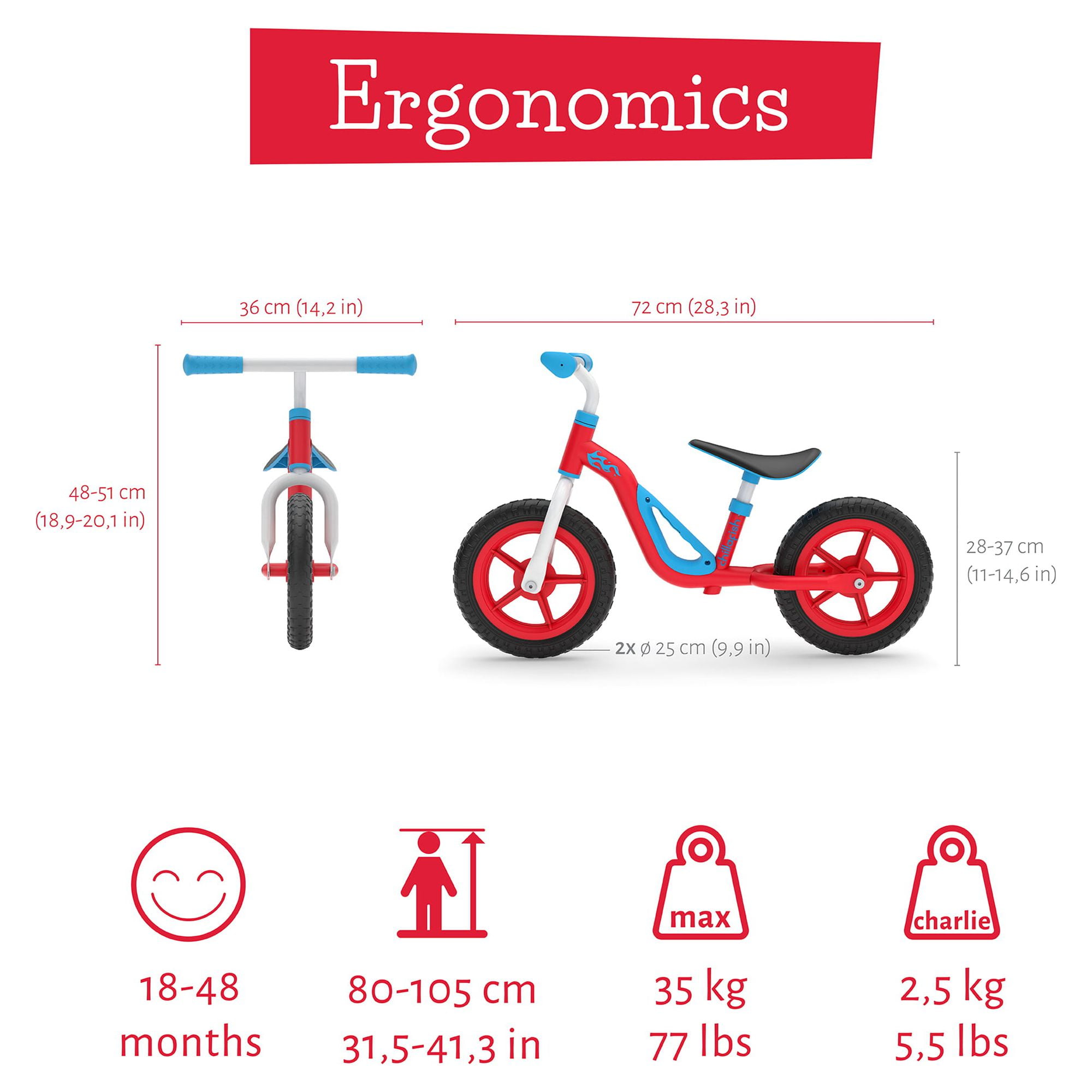 Chillafish Charlie Lightweight Toddler Balance Bike with Carry Handle, Adjustable Seat and Handlebar, Puncture-Proof 10-inch Wheels, for Kids 18-48 Months, Red - Image 4