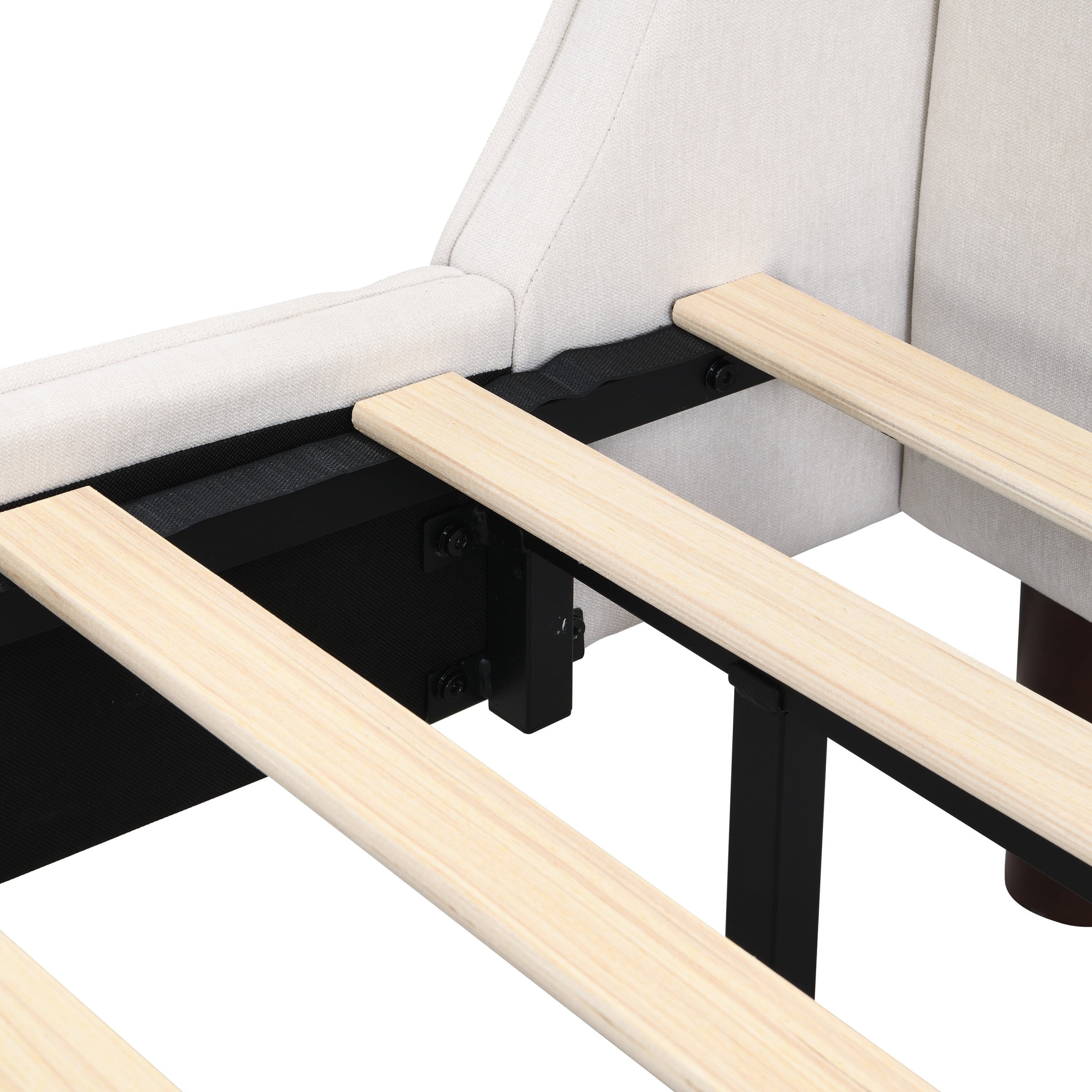 Kian Modern King Bed Frame, Upholstered Platform Bed with Wingback Headboard, Solid Wood Legs, Beige - Image 6