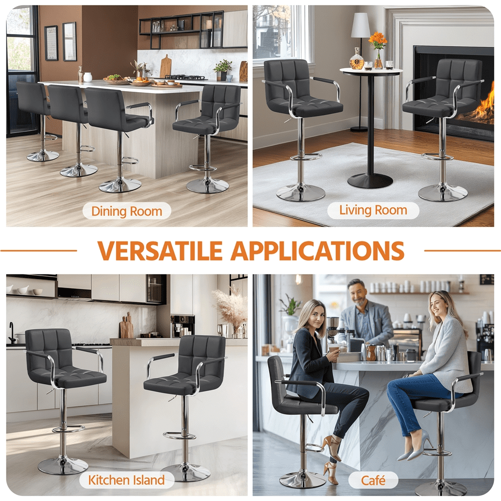 Renwick Bar Stool with Adjustable Height and Armrests, Set of 2, Gray - Image 10