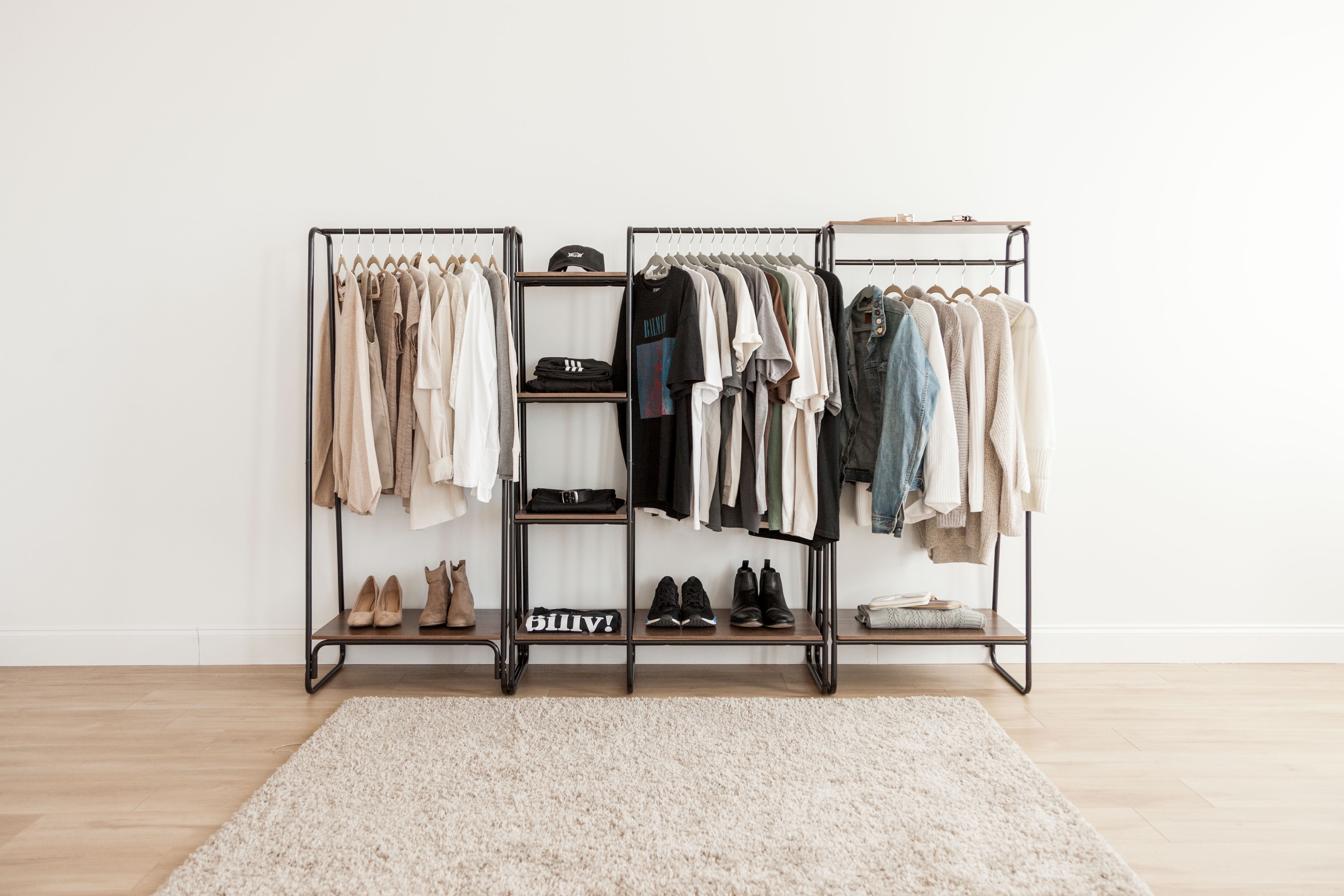 IRIS USA Garment Rack with Wooden Shelves for Hanging Clothes and Displaying Accessories Black and Dark Brown - Image 5