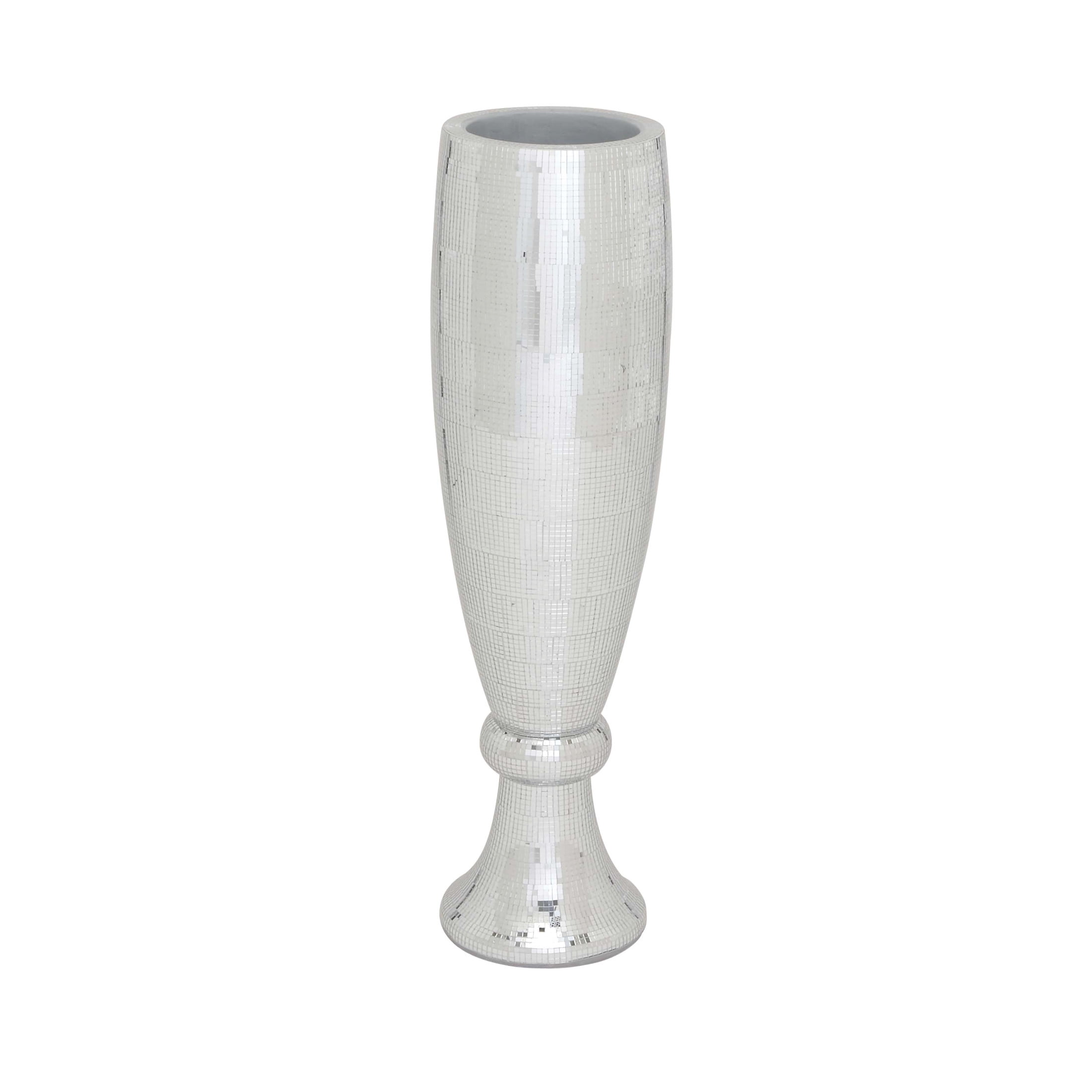 DecMode 33" Tall Champagne Flute Shape Silver Polystone Vase with Mosaic Mirror Inlay - Image 4