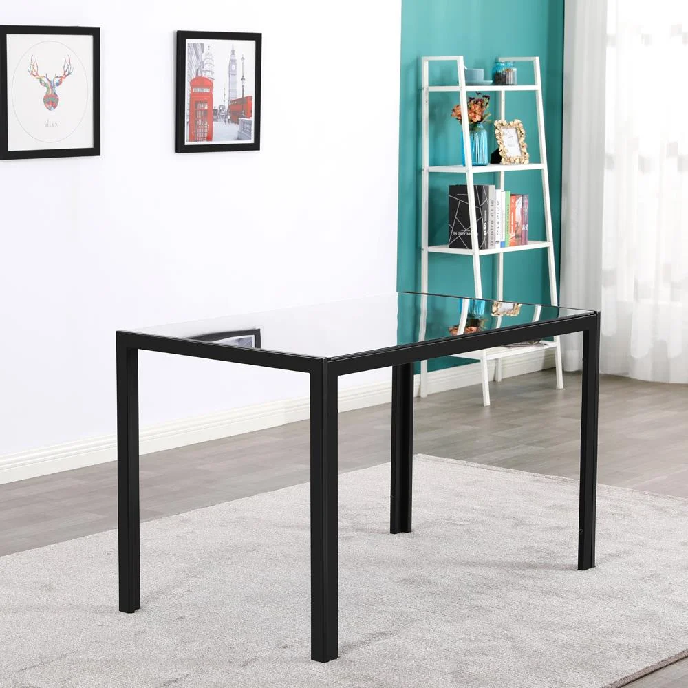 Ktaxon Modern Glass Dining Table For 4, Breakfast Table 47" Kitchen Rectangle Table for Small Space, Dining Room, Black - Image 4