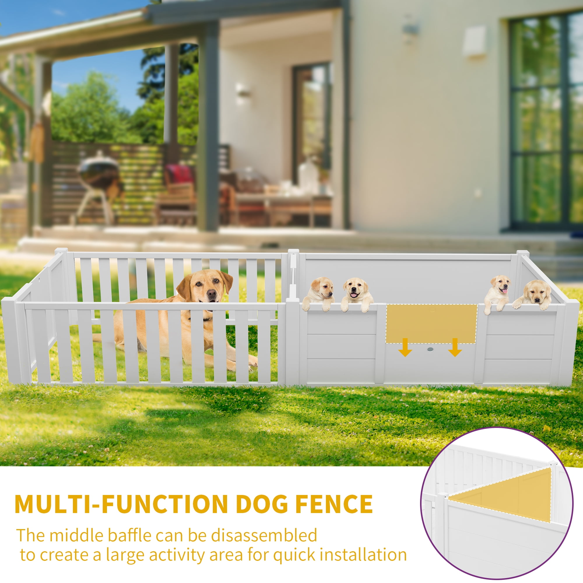 Dextrus Whelping Box for Dogs,Spacious Wooden Dog Pen with Waterproof Floor Mat, Double Rooms for Large, Medium and Small Dogs Puppies,78"L x 39.4"W x 17.7"H,White - Image 5