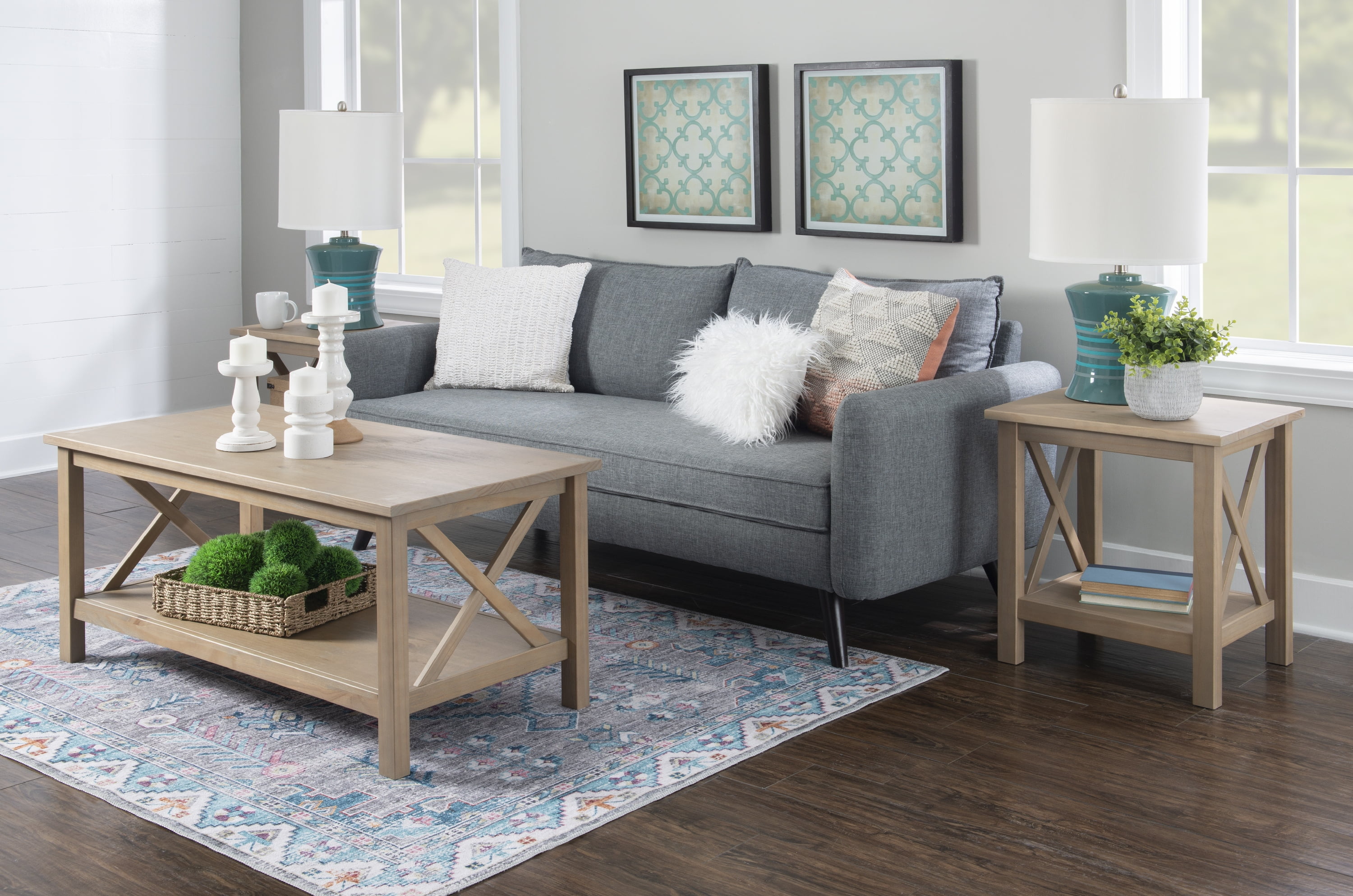 Linon Davis Farmhouse Coffee Table with Shelf, Driftwood - Image 14