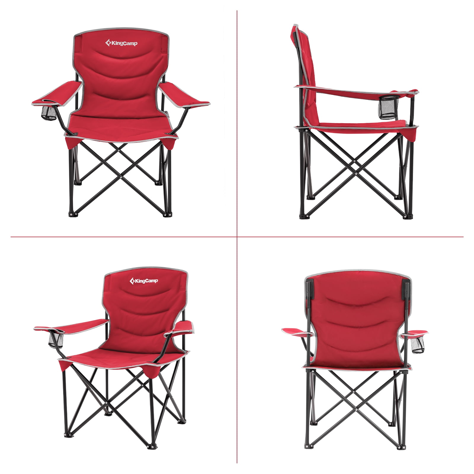 KingCamp Adult Oversized High-Back Folding Camping Chair - Padded Arms, Portable for Outdoor, Lawn, Beach & Red - Image 6