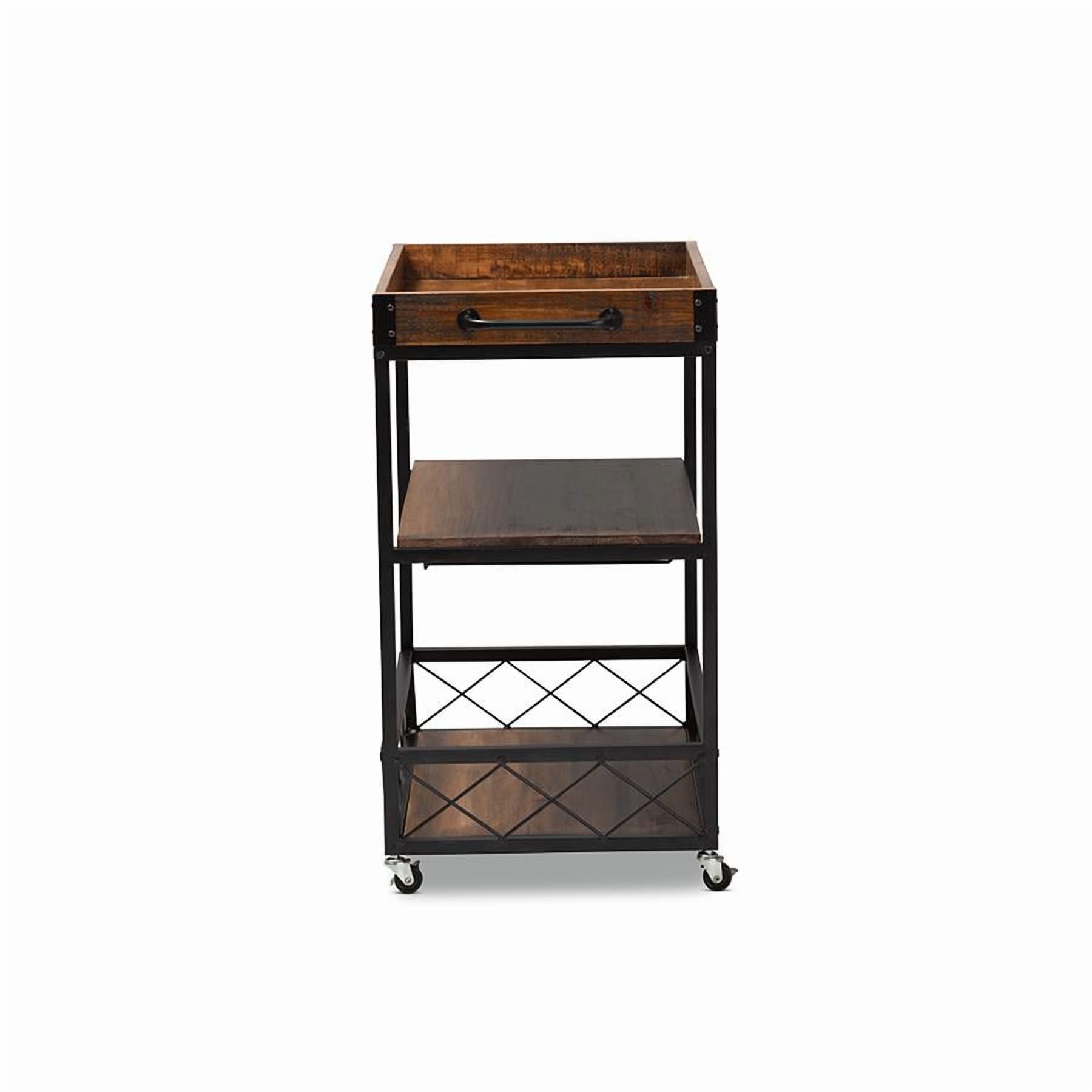 Baxton Studio Capri Vintage Rustic Industrial Oak Brown and Black Finished Mobile Metal Bar Cart with Stemware Rack - Image 13