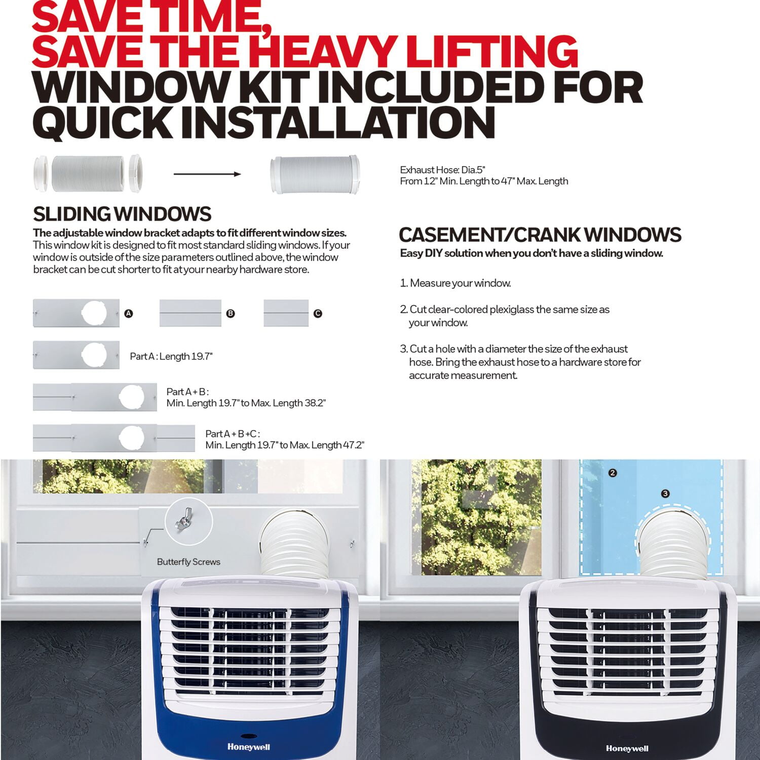 Honeywell 6,800 BTU (10,000 ASHRAE) 115-Volt Portable Air Conditioner, White/Black, up to 450 Sq ft, MO0CESWK7 - Image 3