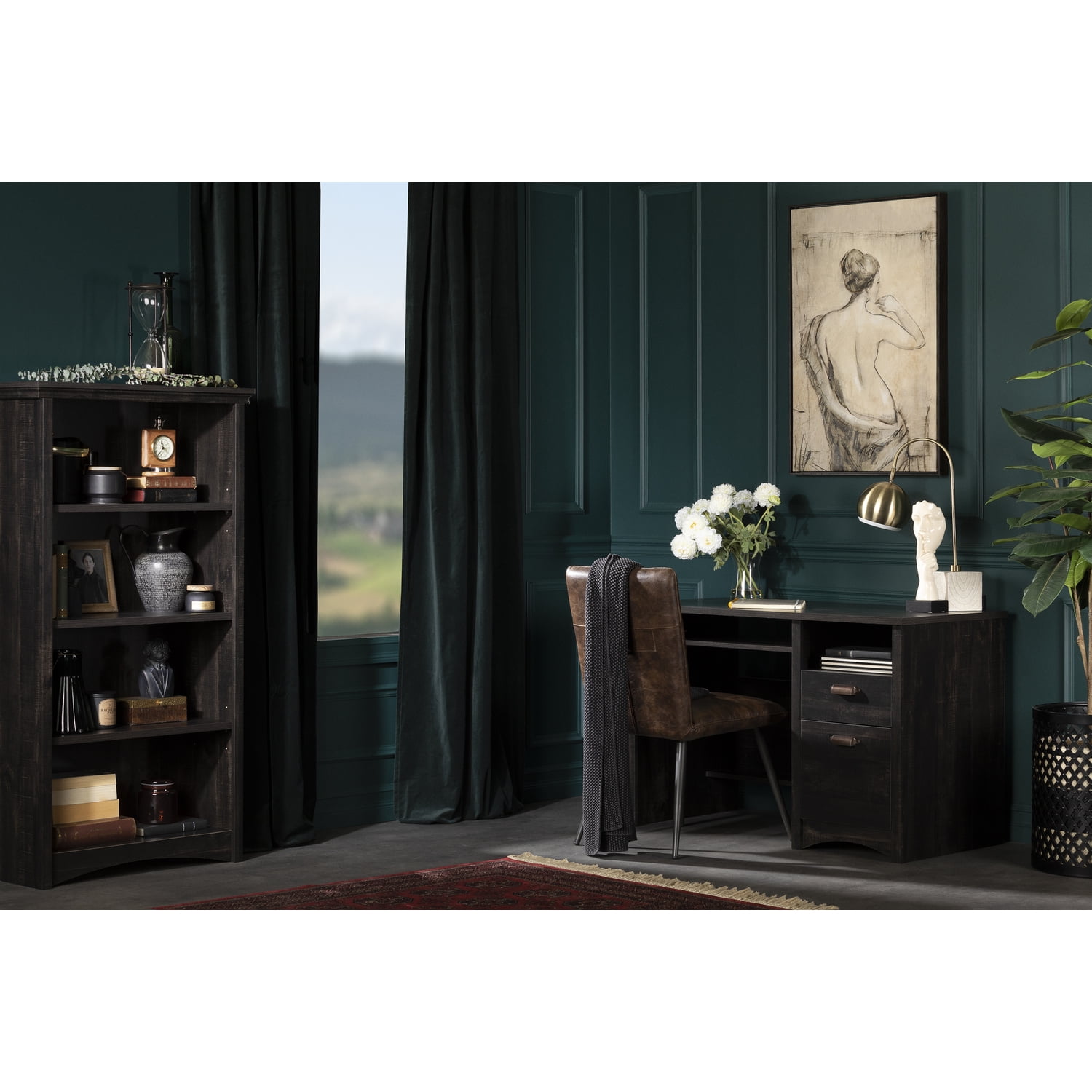 Gascony 4-Shelf Bookcase-Rubbed Black-South Shore - Image 3