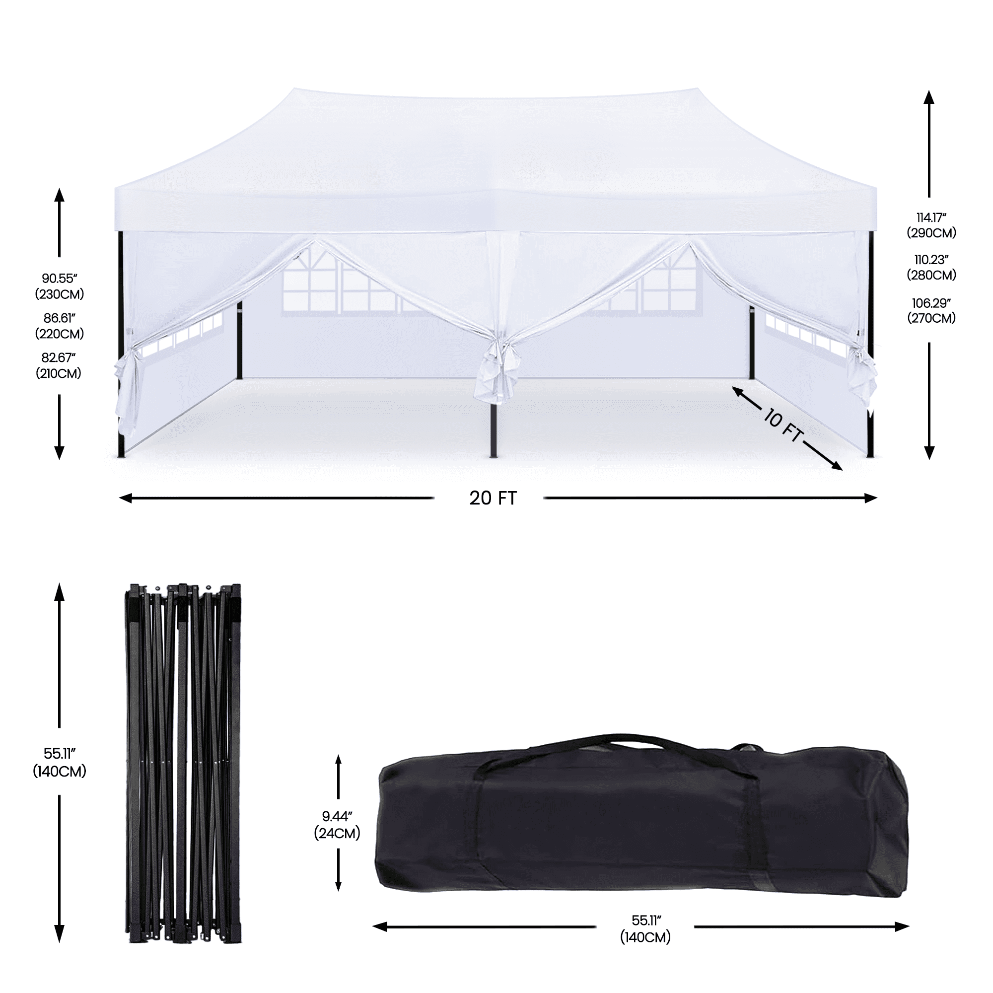 GVDV 10' x 20' Pop up Canopy Tent Party Tent Outdoor Event Instant Tent Gazebo with Removable Sidewalls and Carry Bag, White - Image 8