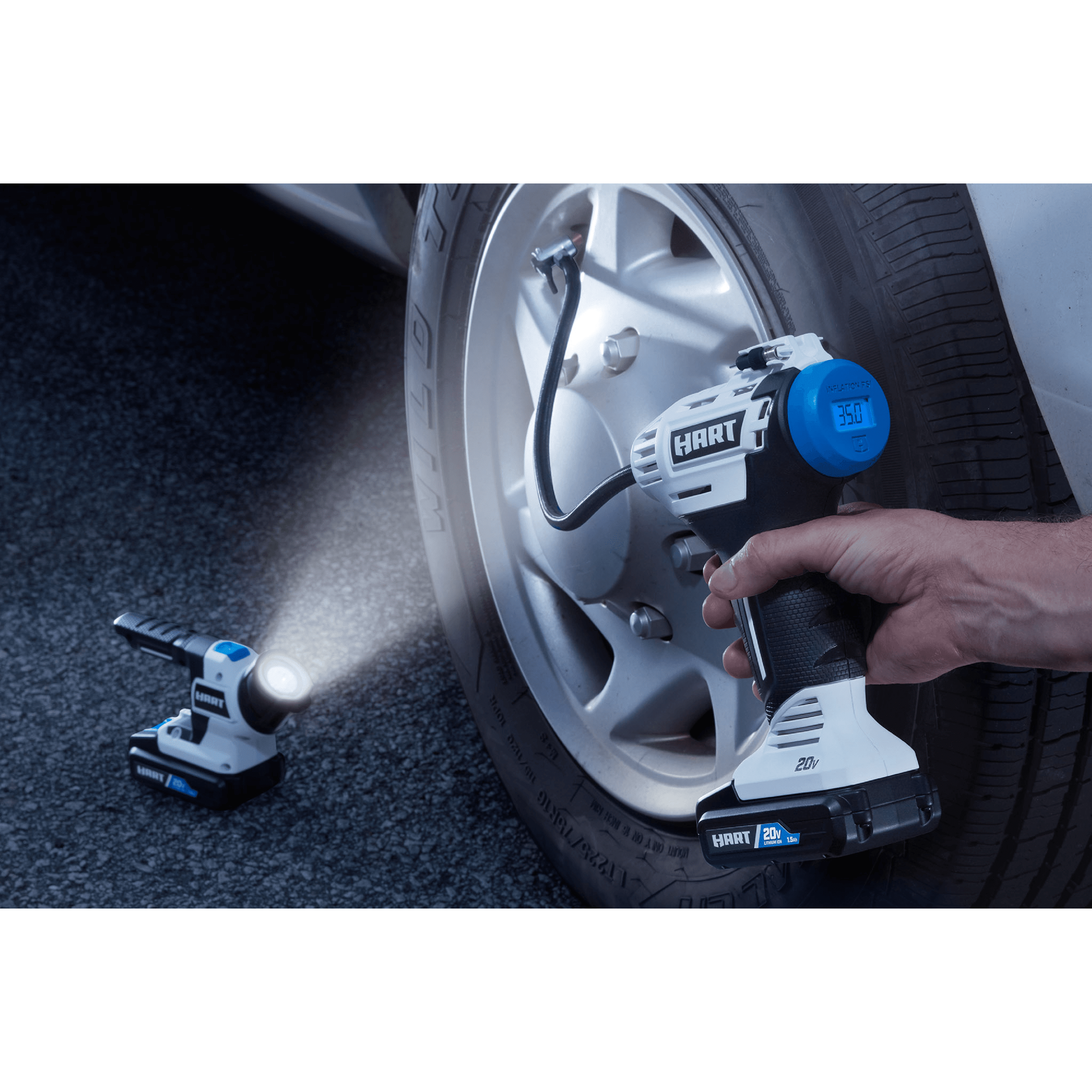HART 20-Volt Cordless Inflator and LED Light Kit, (1) 1.5Ah Lithium-Ion Battery - Image 2