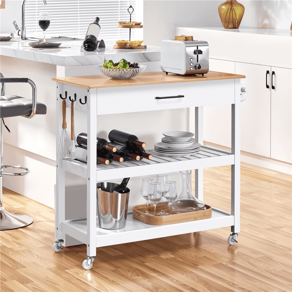 Alden Design Rolling Kitchen Island Cart with Storage & Drawer, White - Image 6