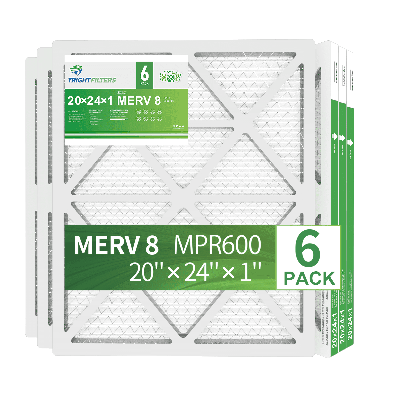 TRIGHTFILTERS 20x24x1 Air Filter MERV 8 Pleated HVAC AC Furnace Filters 6 Pack - Image 6