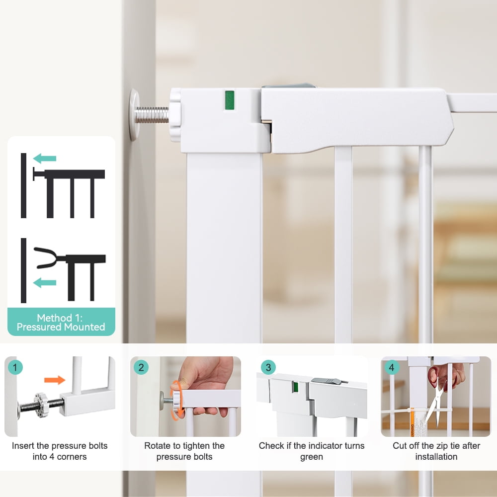 29.5-51.6'' Extra Wide Baby Gate, Caveen 30''H Safety Doorway Gates Pressure Mounted,White - Image 9