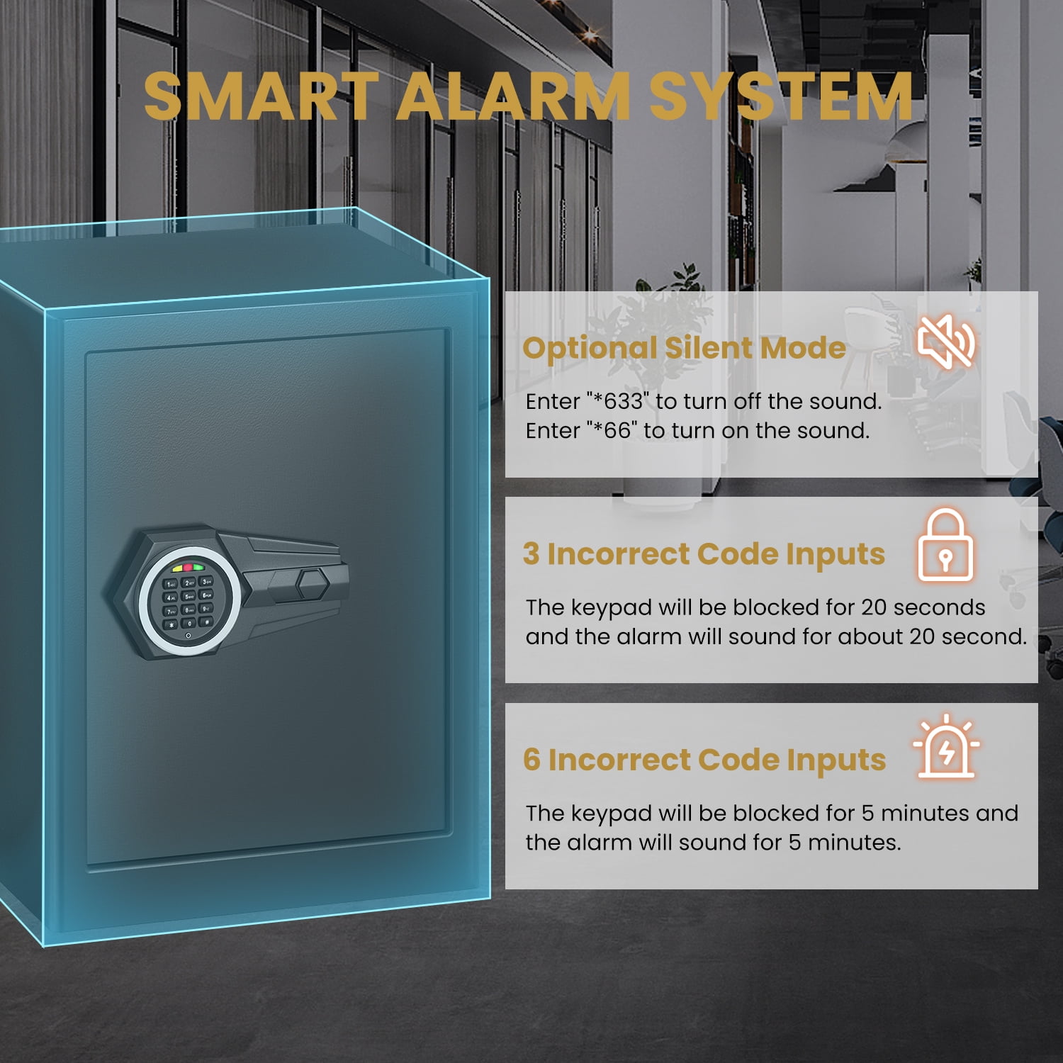 Kavey 2.3 Cub Large Safe Box, Home Safe with LED Light and Removable Shelf, Money Safe with Key Hook & Document Bag, Safe for Money Jewelry Document Valuable - Image 6