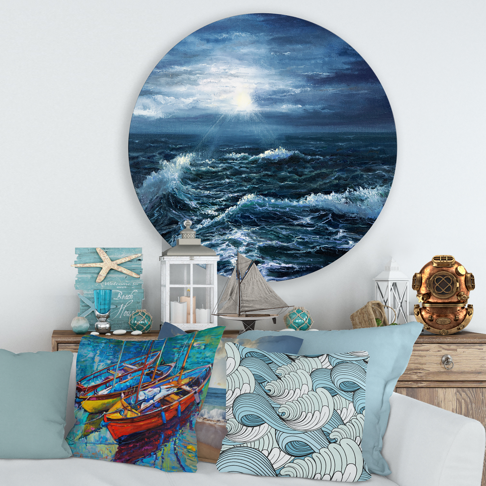 Designart 'Morning Glow Through The Ocean Waves' Nautical & Coastal Circle Metal Wall Art 36x36 - Disc of 36 - Image 5