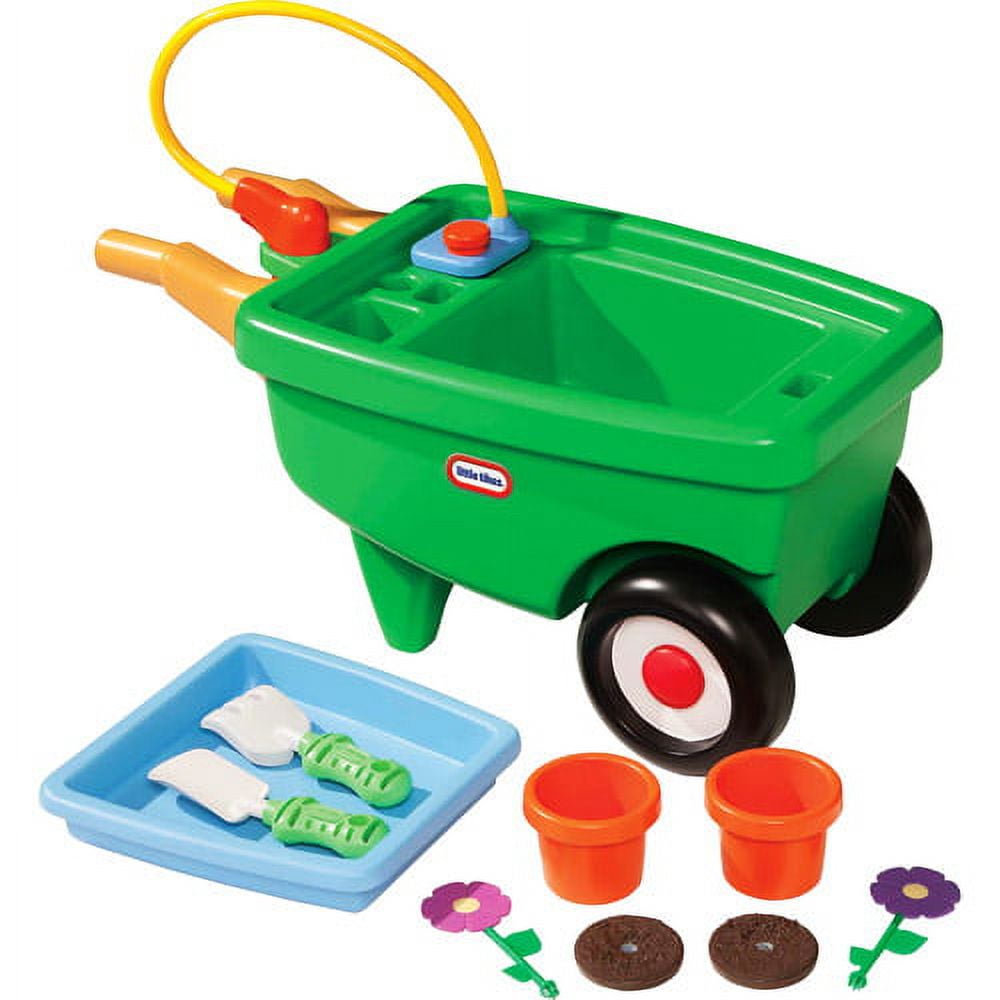 Little Tikes 2-in-1 Garden Cart & Wheelbarrow Play Gardening Toy, 10 Pieces and Sprinkler for Indoor Outdoor Preschool Pretend Play, Kids Toddlers Girls Boys Ages 2 3 4+ - Image 3
