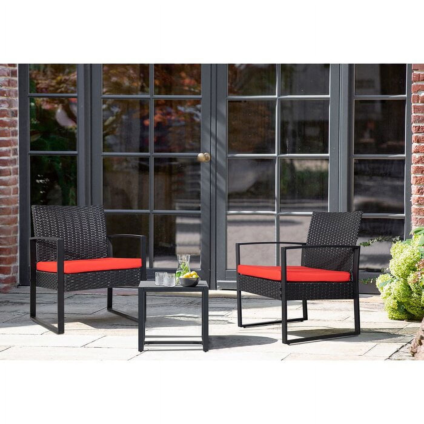 Vineego 3 Pieces Bistros Sets Outdoor Wicker Patio Furniture Sets PE Rattan Chairs Conversation Sets with table, Red - Image 5
