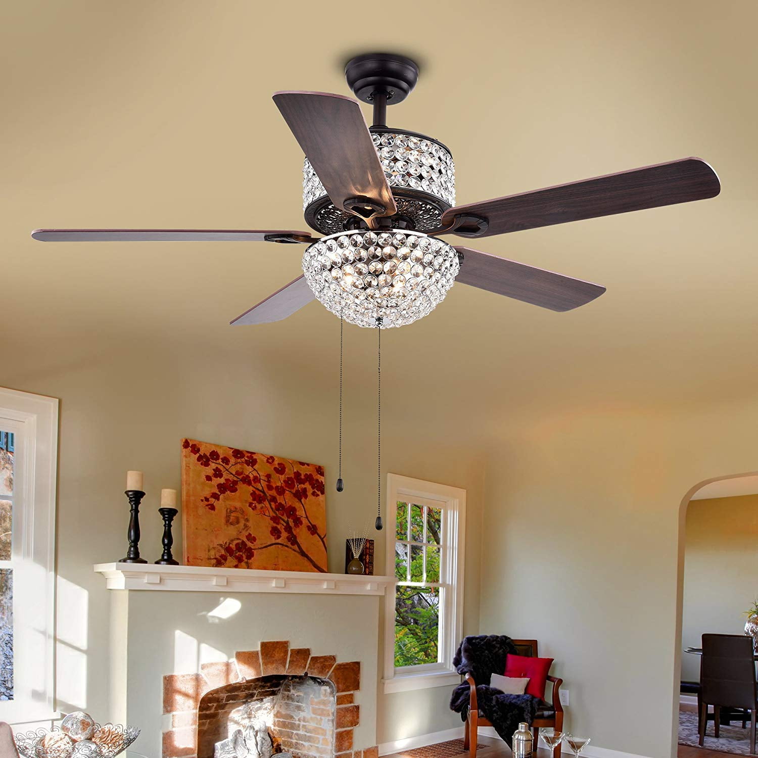 Laure Crystal 6-light Crystal 5-blade 52-inch Ceiling Fan (Optional Remote) - Image 2
