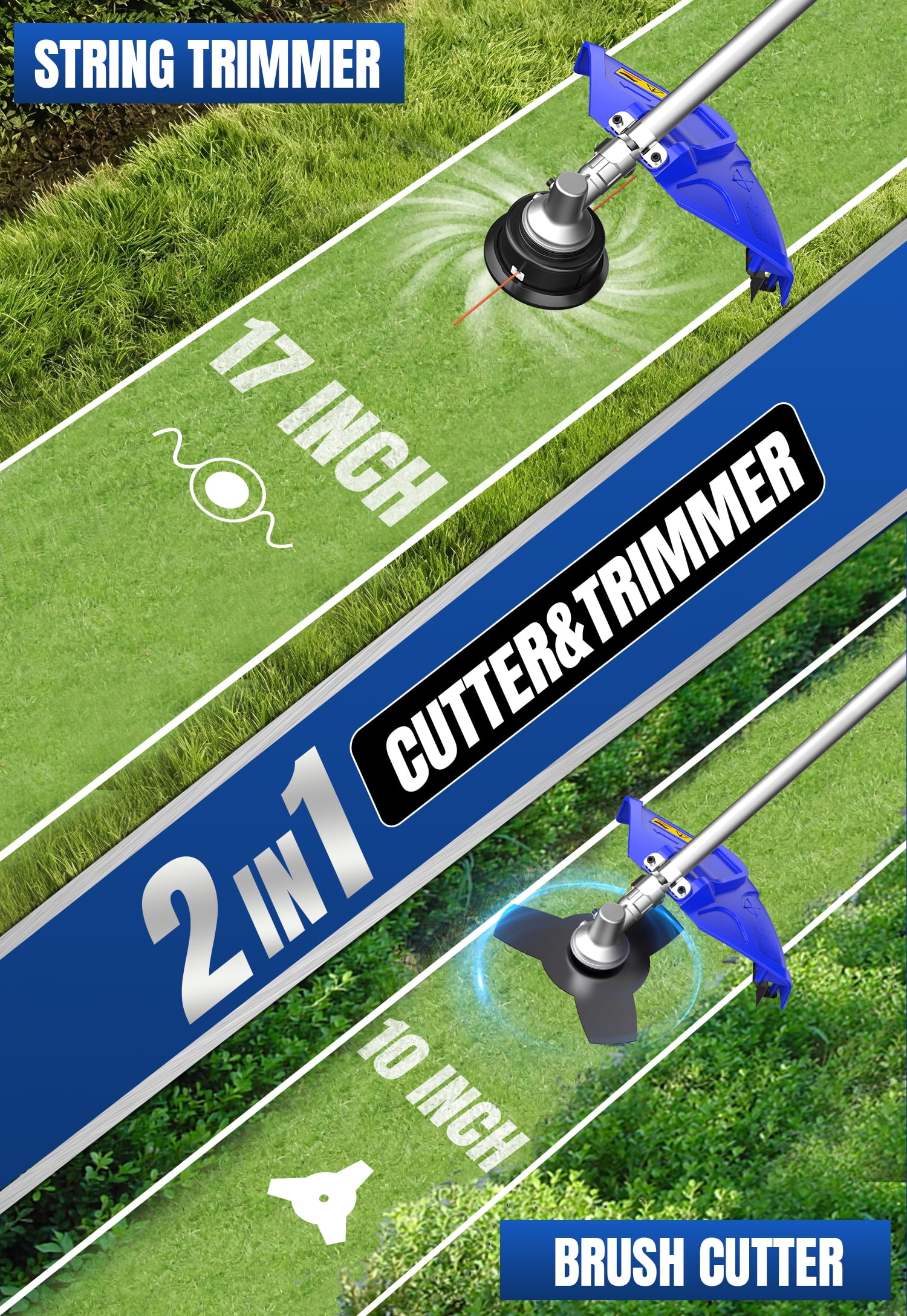 Wild Badger Power String Trimmer/Edger/Brush Cutter 52cc 18" Gas Weed Eater/Wacker 3 in 1 - Image 6