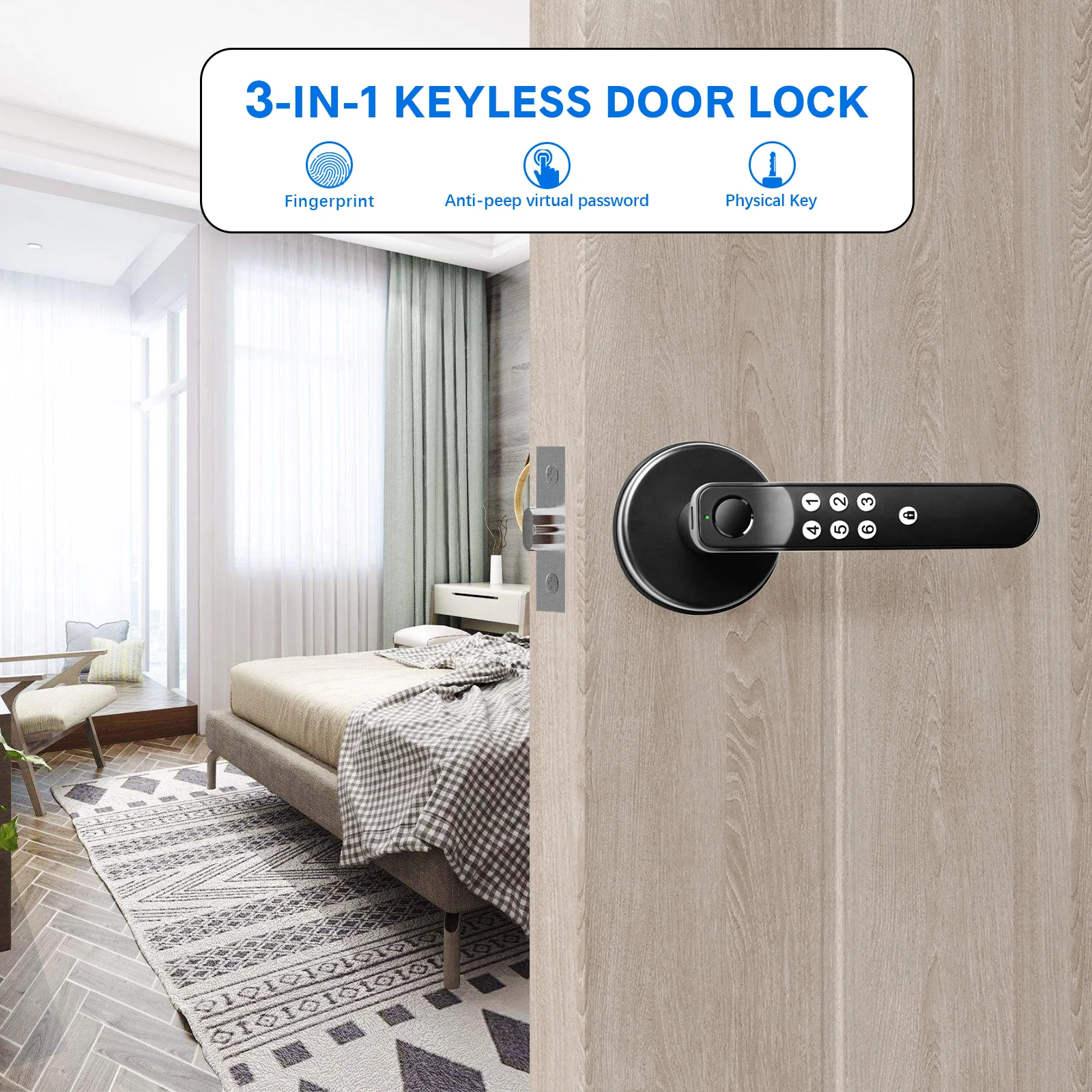 Gavdhe Smart Lock, Fingerprint Door Lock, Biometric Keyless Entry Door Knobs with Keypads 1 Set - Image 2