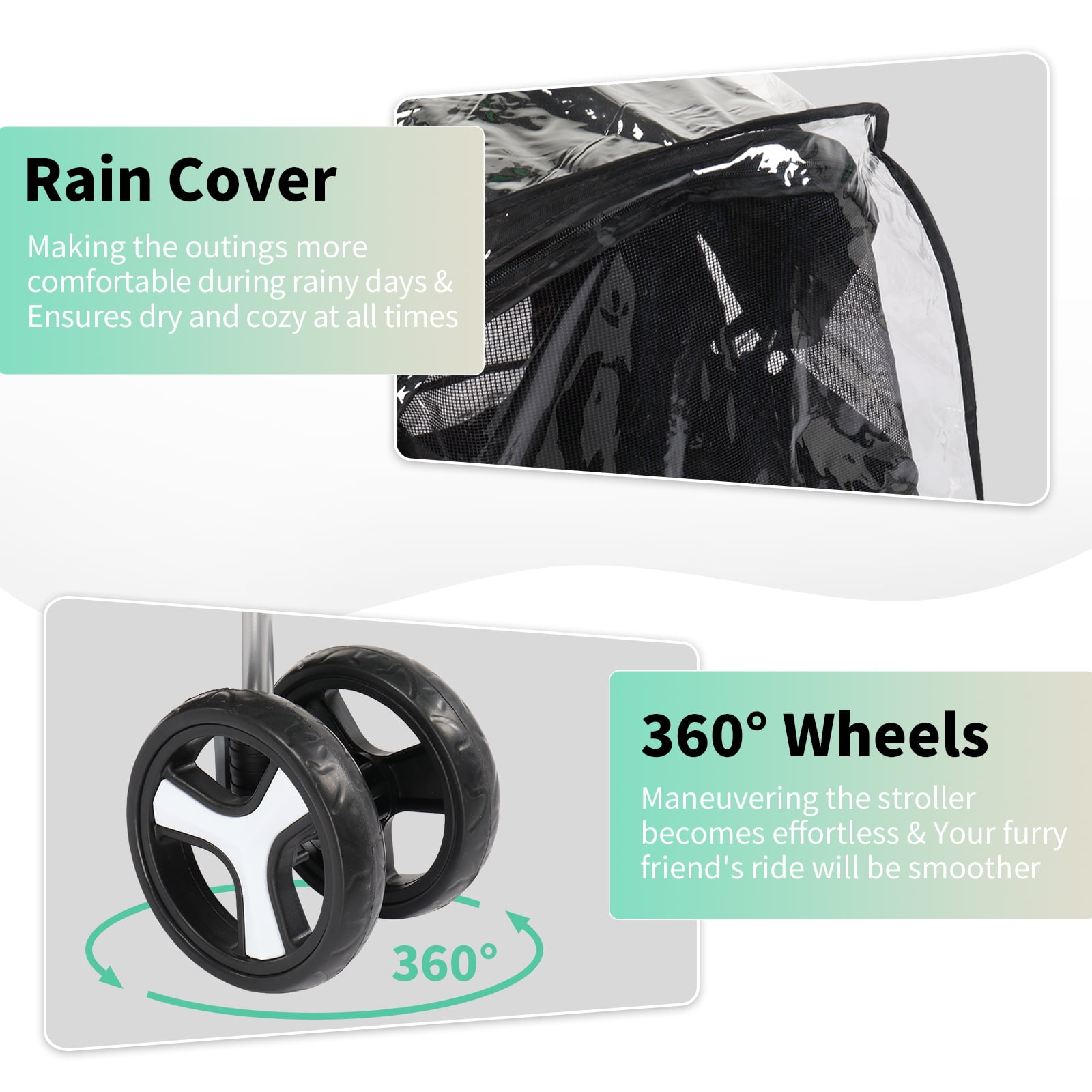 Zimtown 3-Wheel Pet Stroller for Dogs & Cats, Foldable with Cup Holder & Storage, Black - Image 3