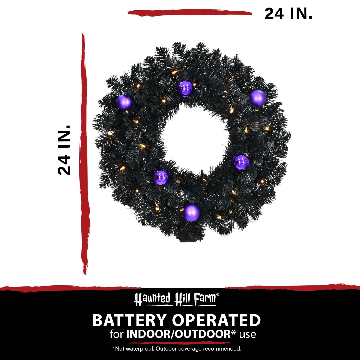 Haunted Hill Farm 24 in Spooky Tinsel Metal Clear Prelit LED Battery Operated Wreath, HH024TINWR-5BL - Image 8