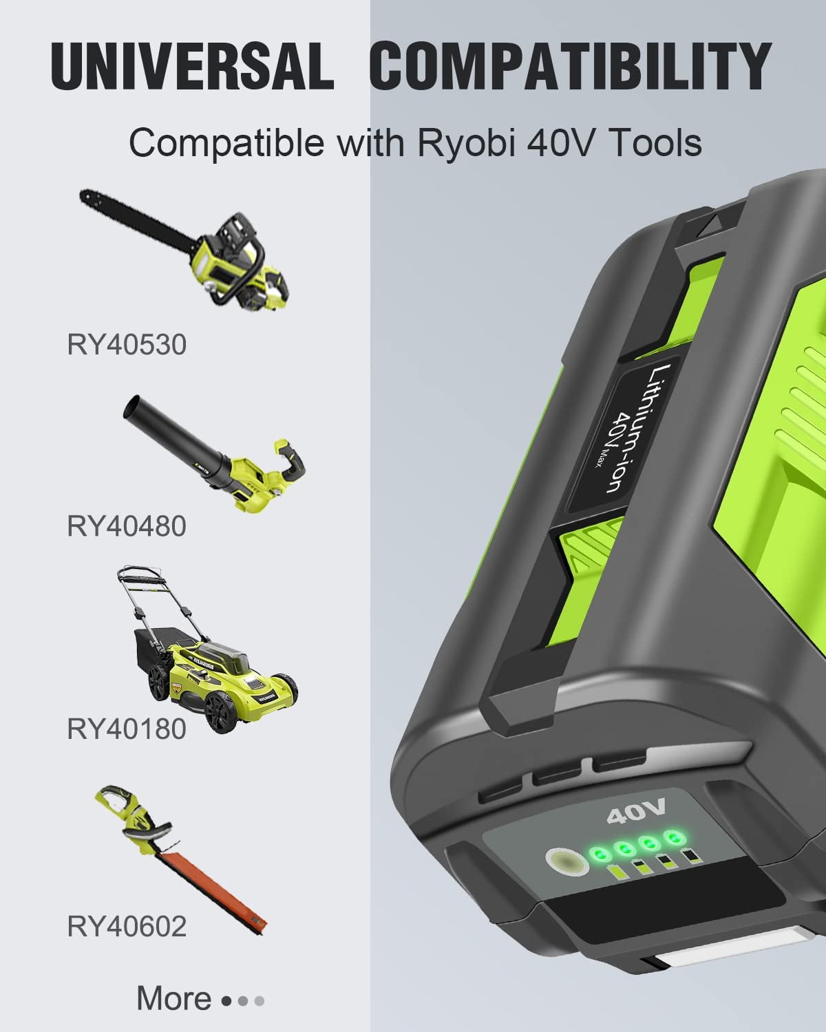 6.0Ah Replace for Ryobi 40v Battery OP4015 OP4050A OP4040 OP4050 OP40201 Compatible with Ryobi 40V Cordless Power Tools - Image 2