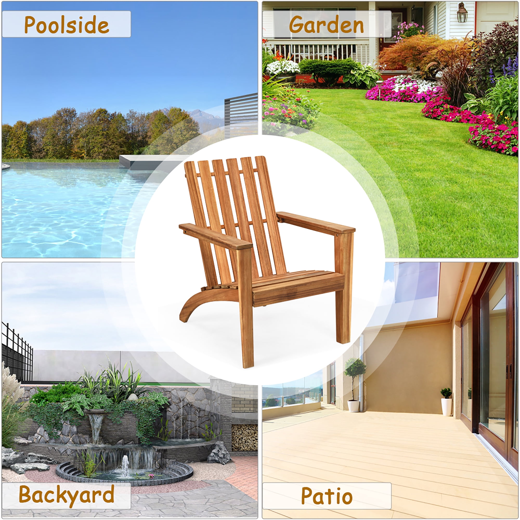Costway Patio Acacia Wood Adirondack Chair Lounge Armchair sturdy Outdoor Garden Yard - Image 3
