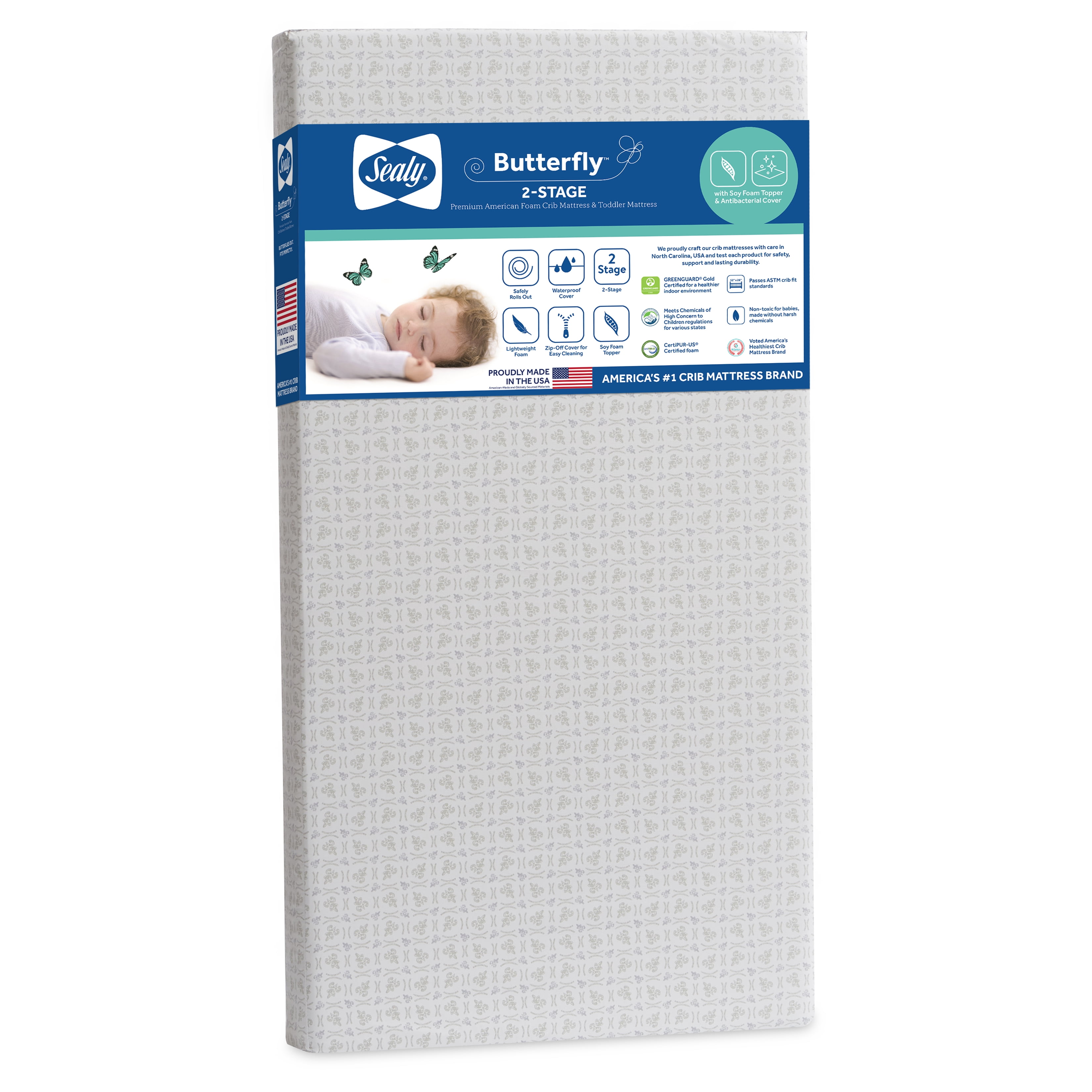 Sealy Butterfly Premium Firm Foam Crib Mattress and Toddler Mattress, Hospital-Grade Cover - Image 3