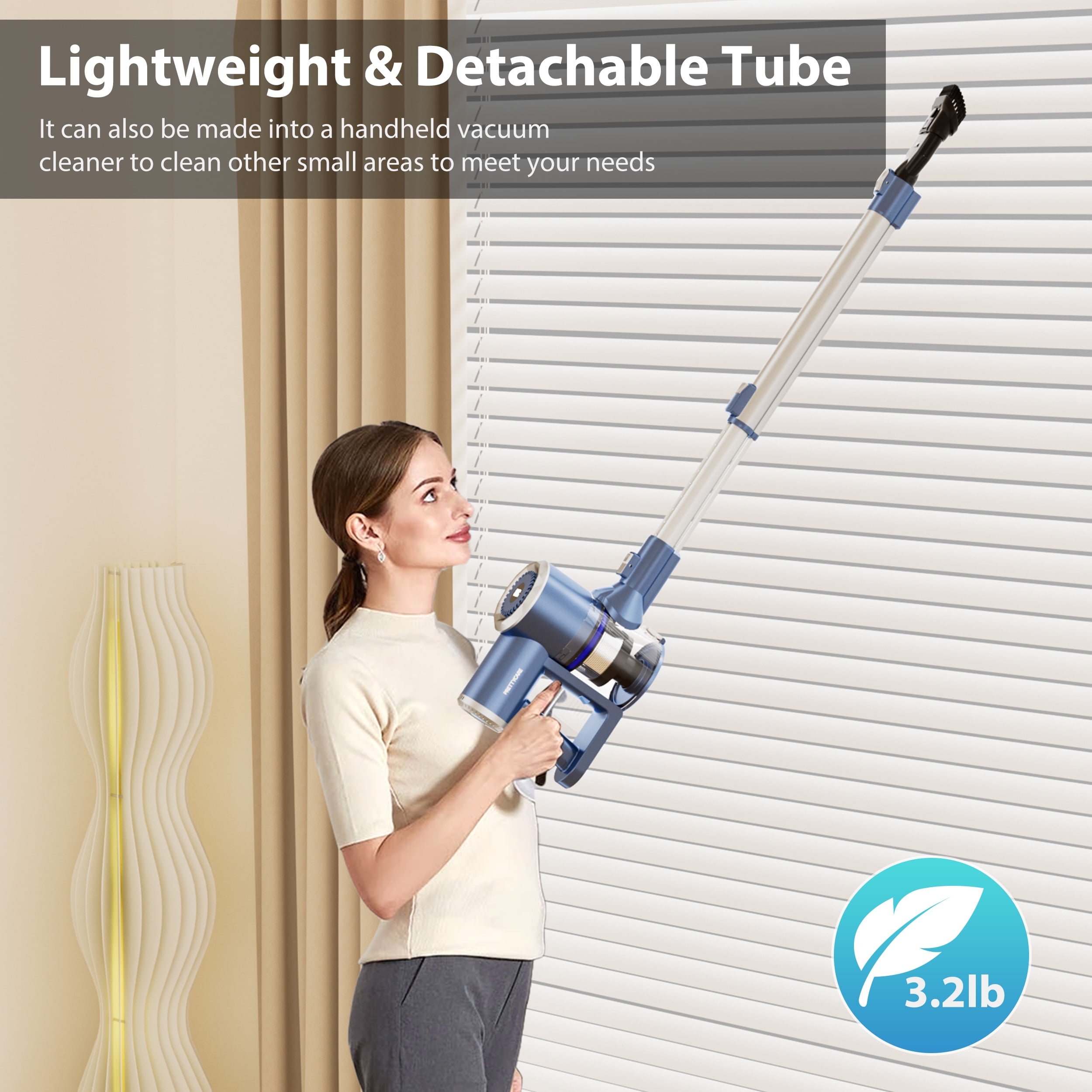 Prettycare Cordless Stick Vacuum Cleaner Lightweight Upright for Carpet Hard Floor Pet Hair W200 - Image 5