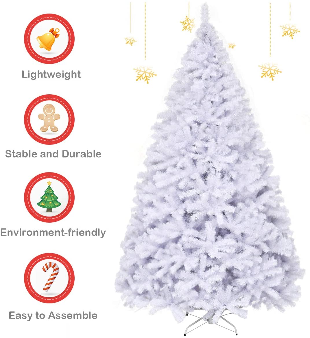 Gymax 9ft White Christmas Tree Classic Pine Tree PVC Material Thicken Tips(White) - Image 3