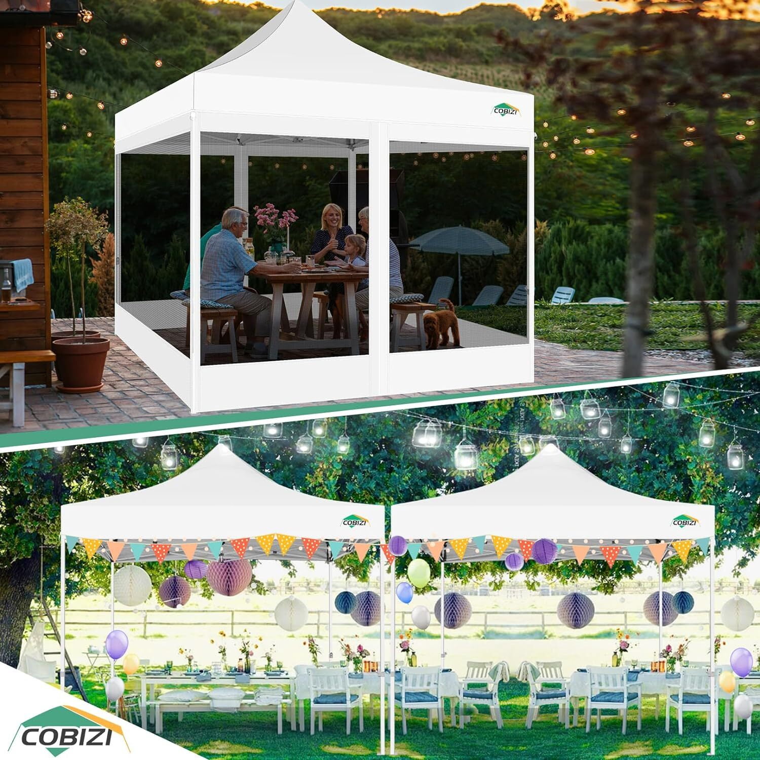 COBIZI 10x10 Heavy Duty Canopy, Pop Up Canopy Gazebo with Netting, Waterproof & Sunproof Party Tent with Mosquito Net, Outdoor Instant Canopy for Outside Party Backyard, Weddings, Birthdays, White - Image 8