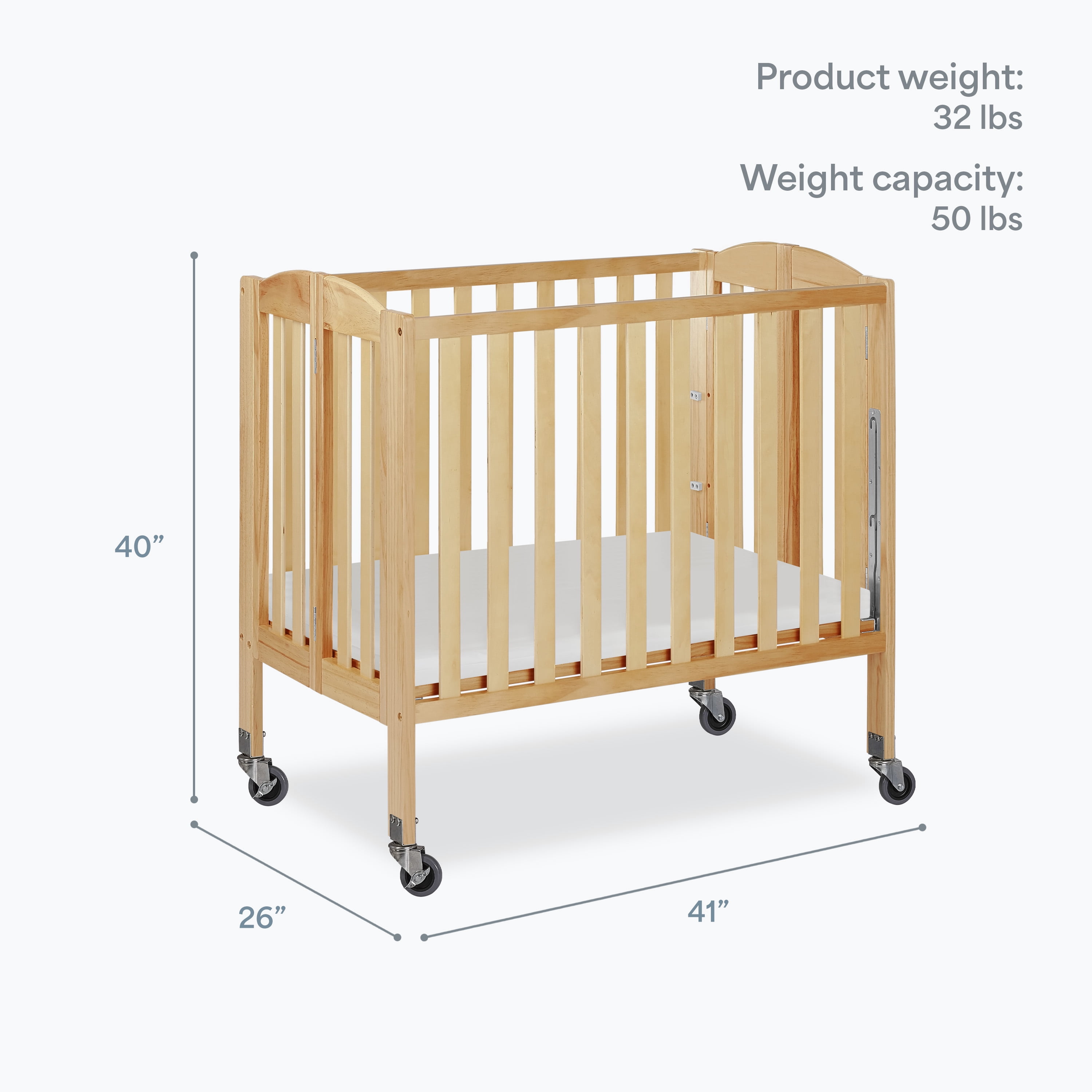 Dream On Me Birch 3-in-1 Folding Portable Mini Crib, Natural - Image 4