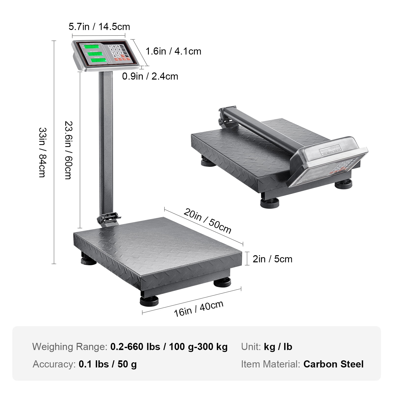KFFKFF Digital Floor Scale, 660 lbs Capacity, 0.1 lbs Precision, Features LB/KG Conversion, Tare Function, Price Calculation, Durable Stainless Steel Display, Ideal for Weighing Boxes, Luggage - Image 5