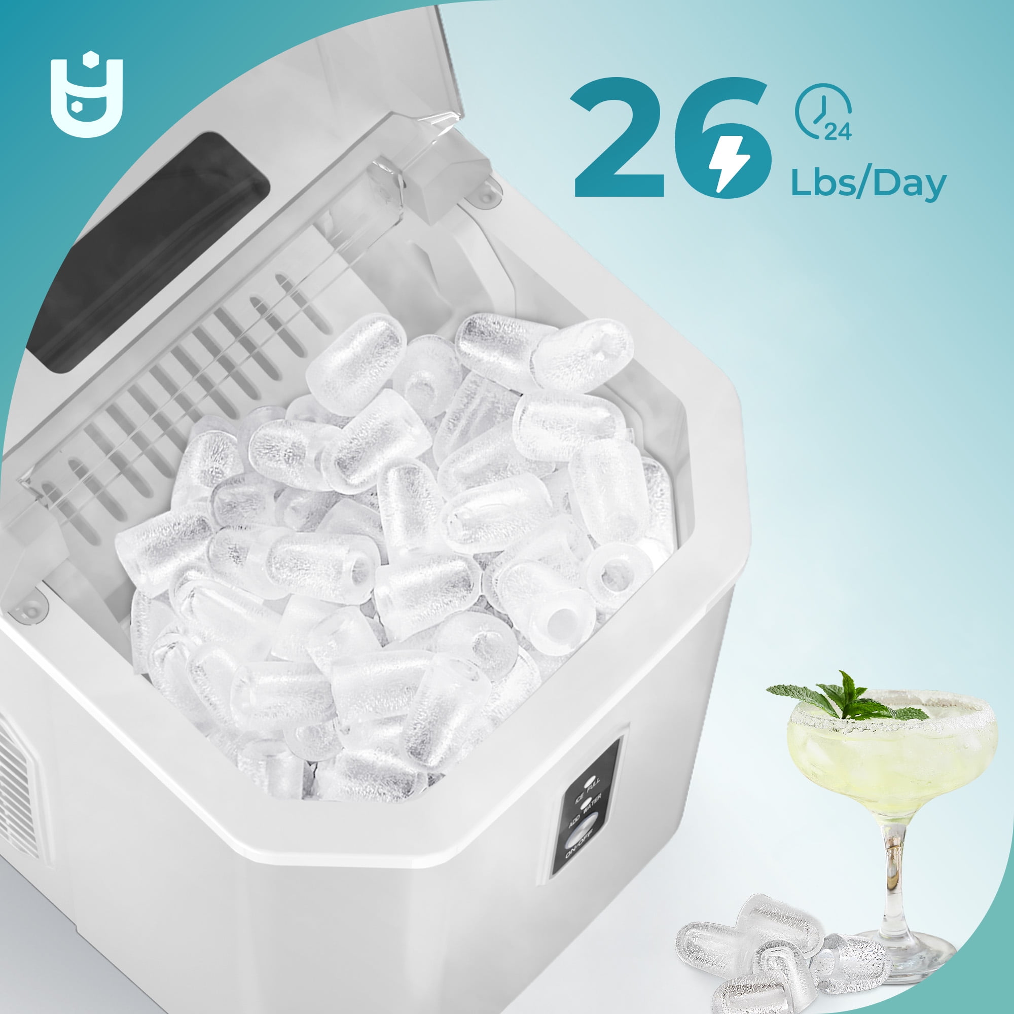 EUHOMY Ice Maker Portable Countertop 26 lbs/24H with Self-Cleaning, 9 Bullet Ice in 6 Min, White - Image 8