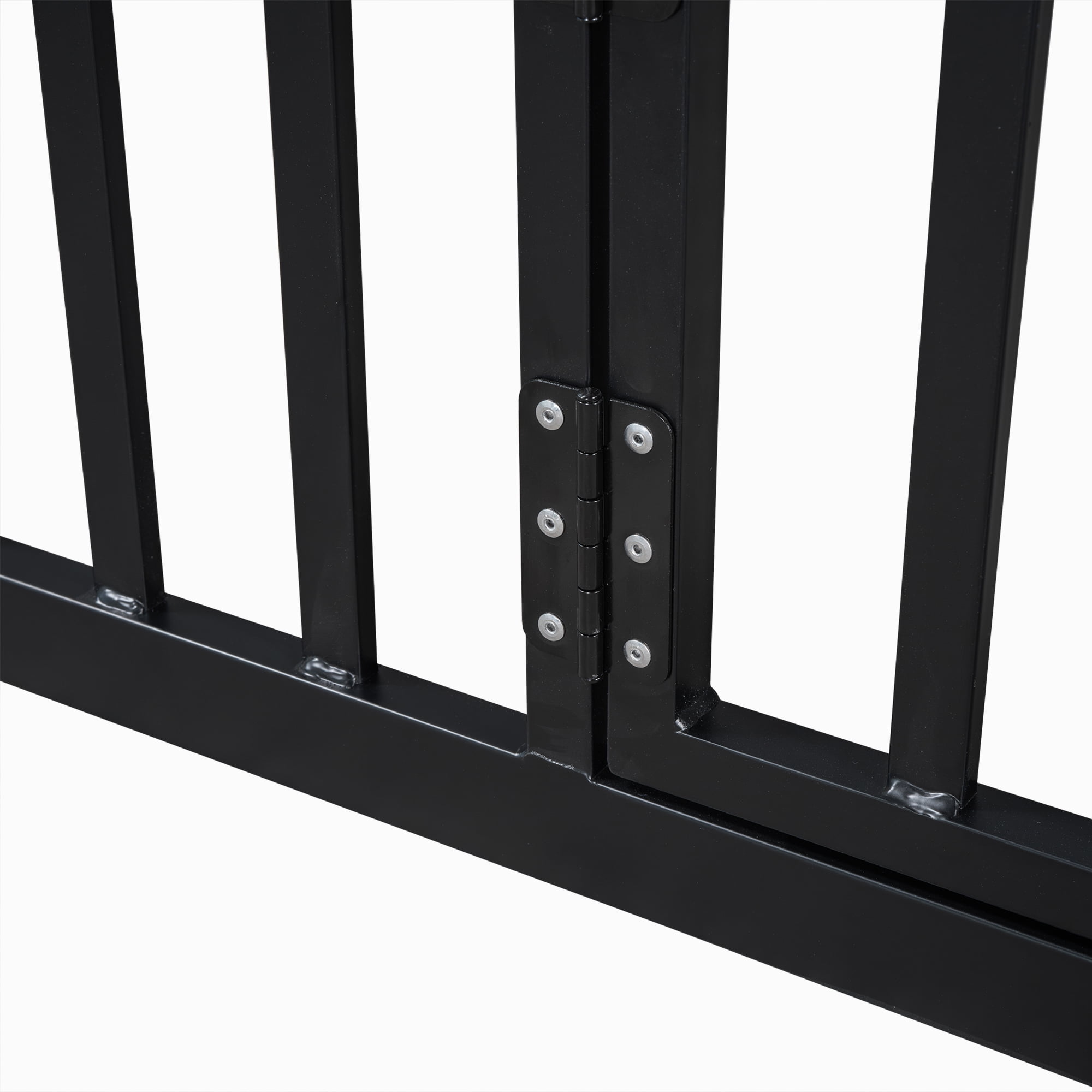 Euroco Metal Twin Size House Bed Frame, Low Profile Canopy Bed with Fence and Door for Kids, Black - Image 2