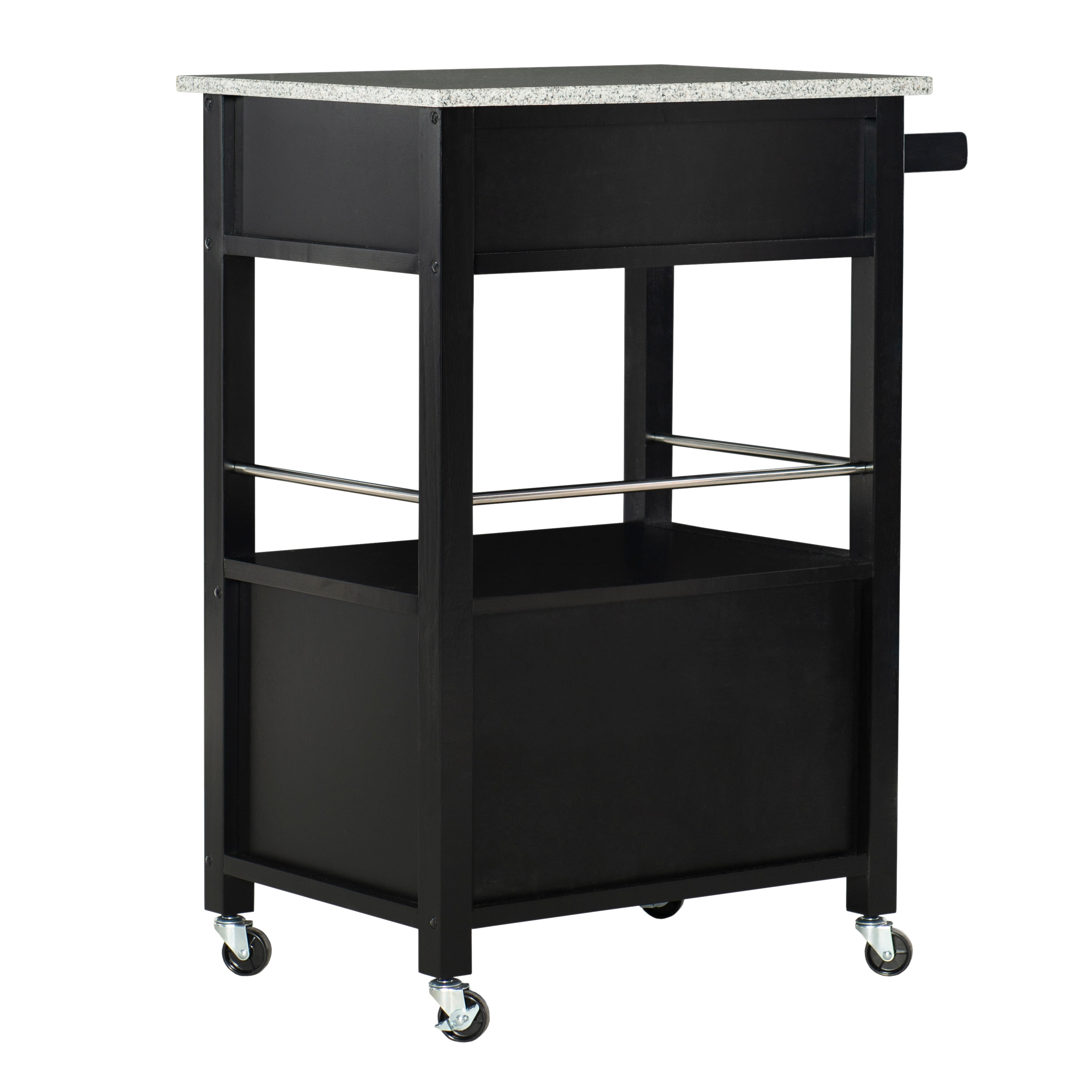 Linon Monett 2-Tier Mobile Serving Cart with Gray Granite Top, 27.75" Length, Black - Image 8