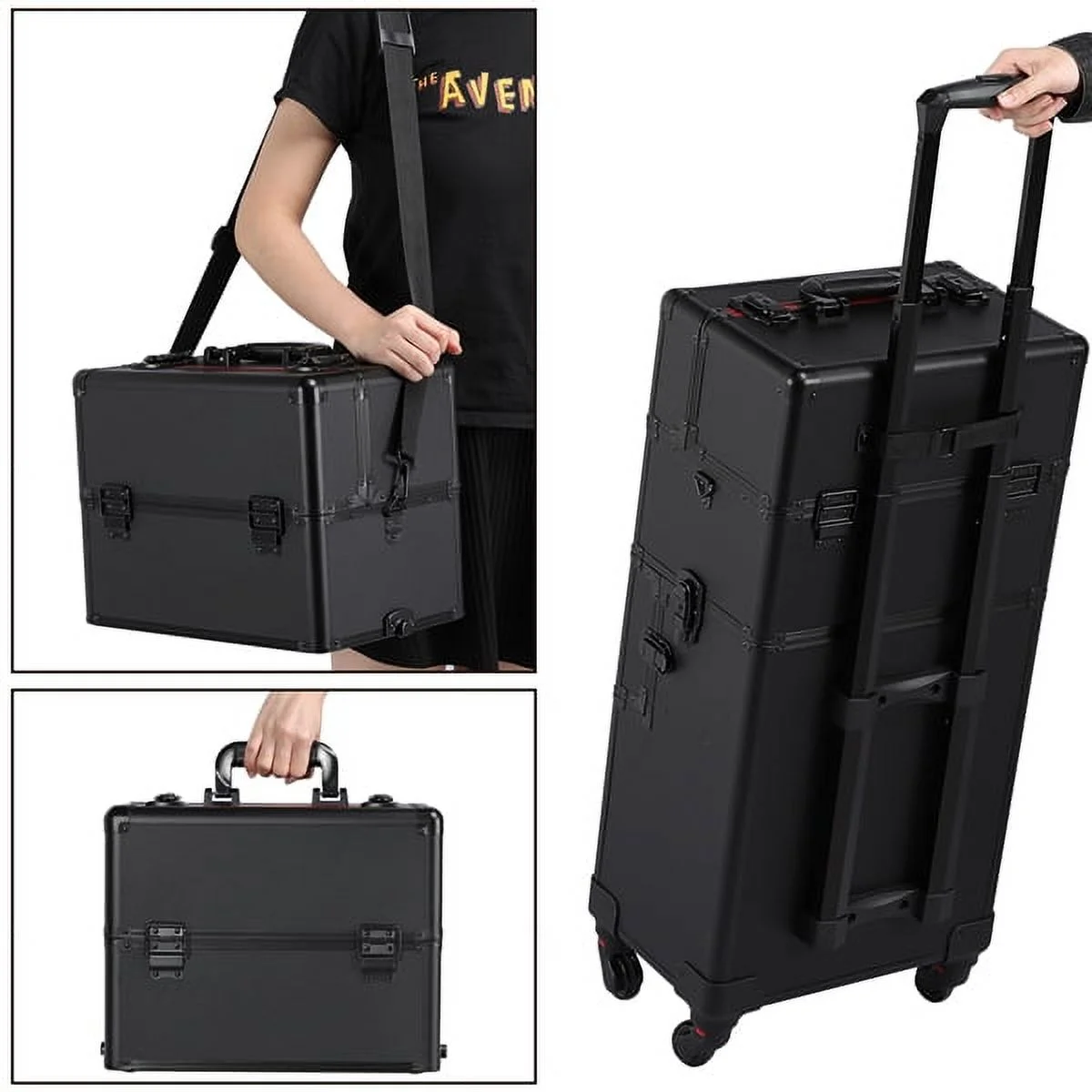 Alden Design 3-in-1 Rolling Professional Cosmetic Makeup Case, Black - Image 8