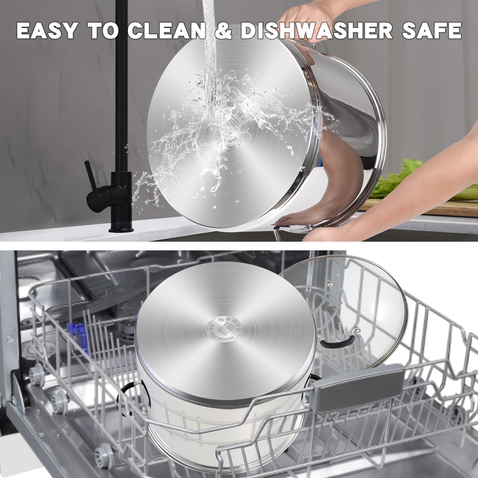 Cook N Home Stockpot Sauce Pot Induction Pot With Lid Professional Stainless Steel 20 Quart - Image 2