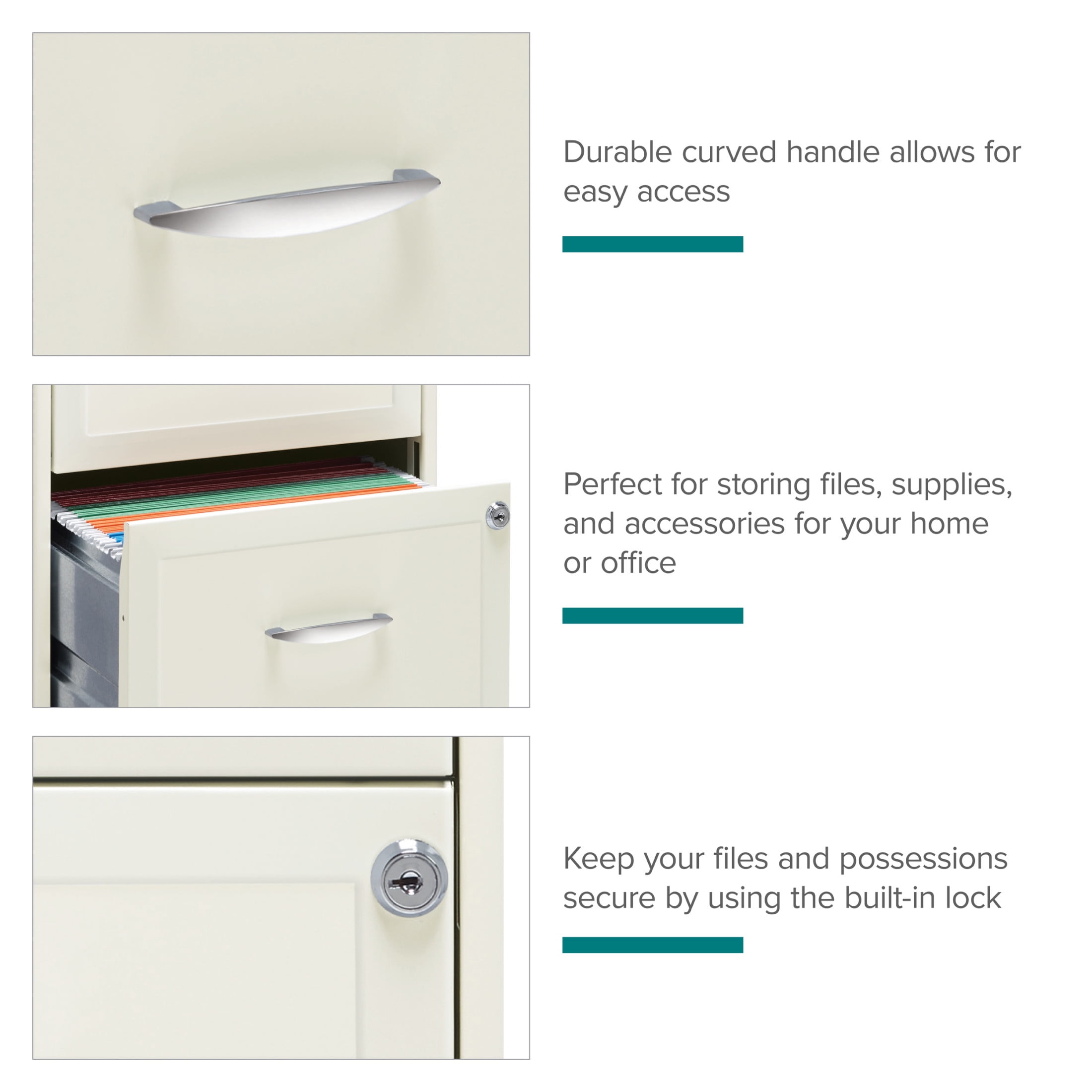 Space Solutions 18" Deep 2 Drawer Mobile Letter Width Vertical File Cabinet, White - Image 6