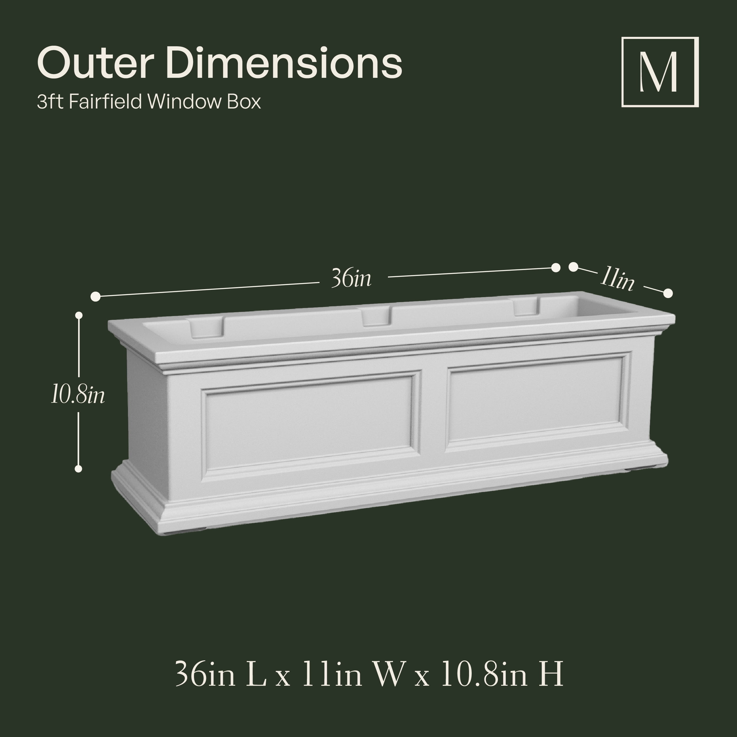 Mayne Fairfield 36" x 11" x 11" Rectangular White Self Watering Plastic Window Box Planter - Image 10