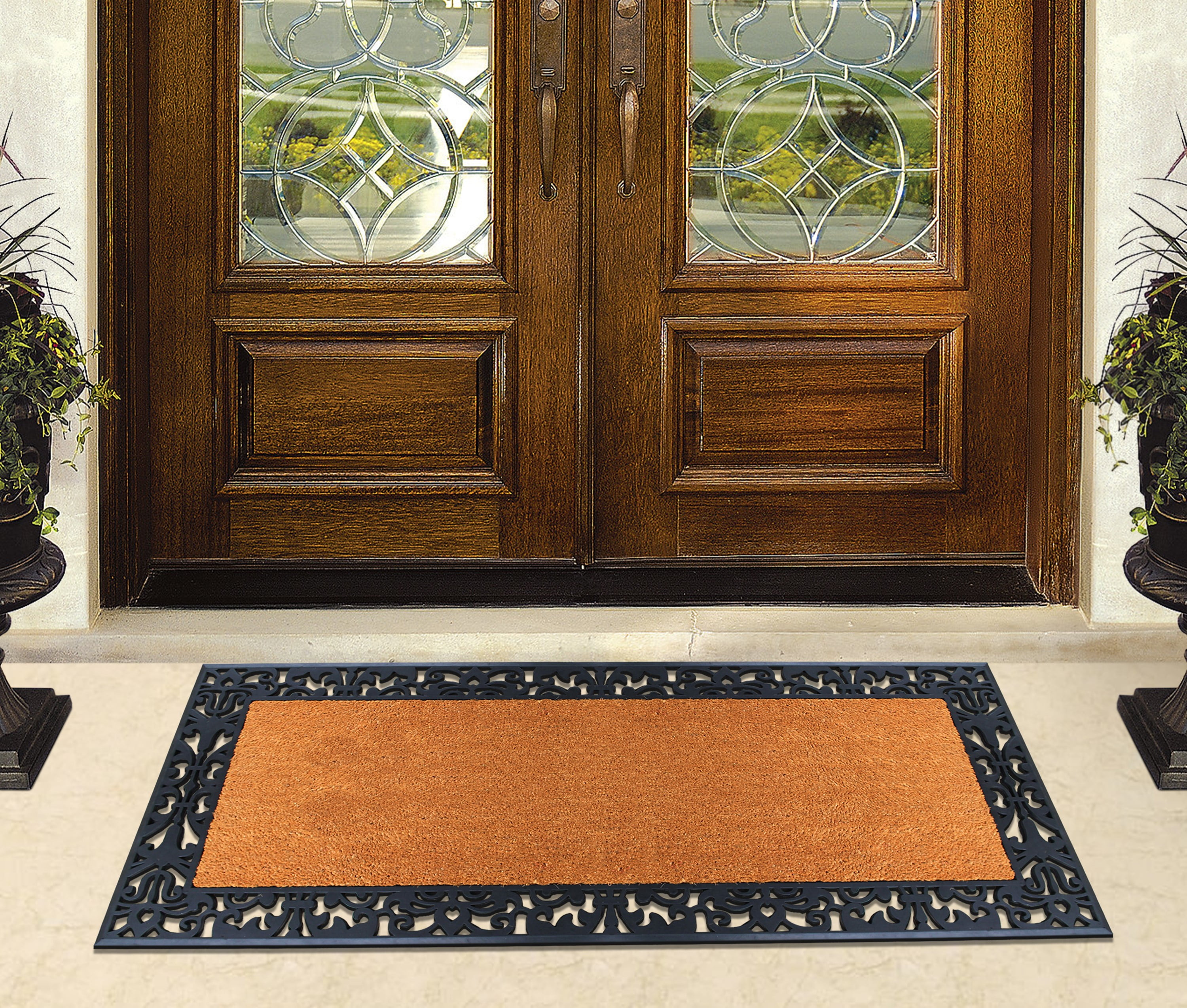 A1HC Natural Coir And Rubber Large Doormat, Outdoor Entrance, Paisley Border, 30x60 Inches, Black - Image 2